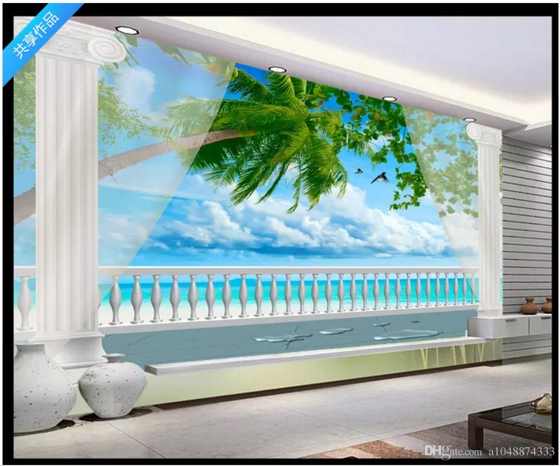 Terrazza 3D vista mare palme, 1103x919 HD, PC