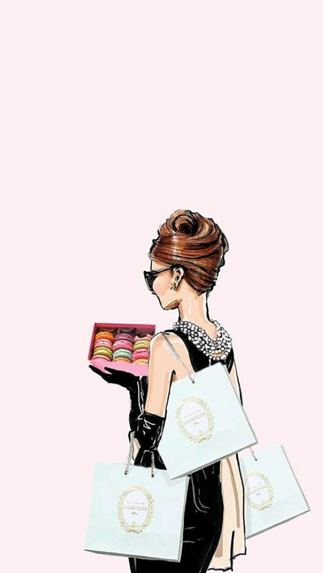 illustrazione donna shopping macaron, 1082x1920 Verticale, Telefono