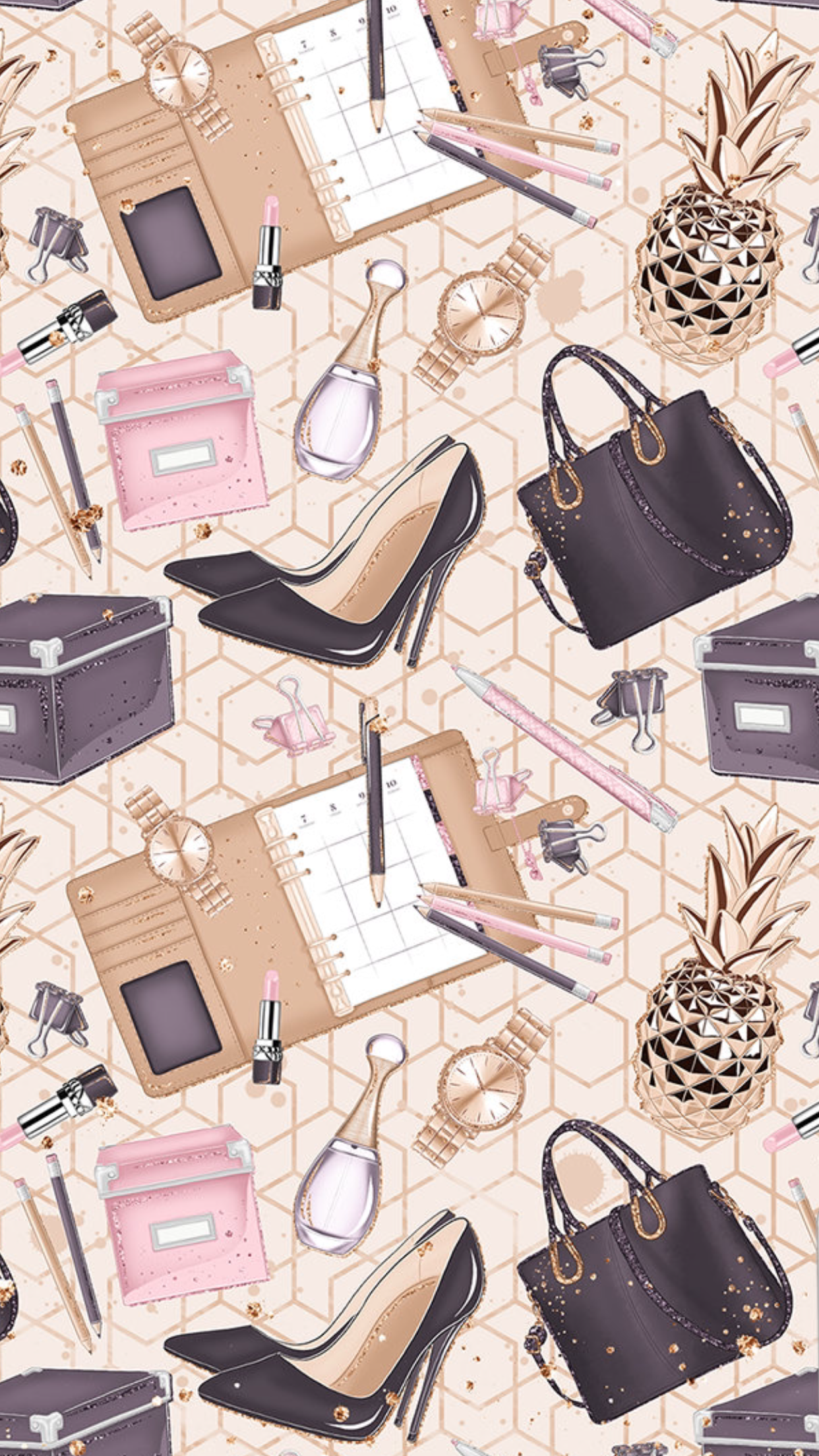 pattern accessori moda borse tacchi, 1242x2208 Full HD Verticale, Smartphone