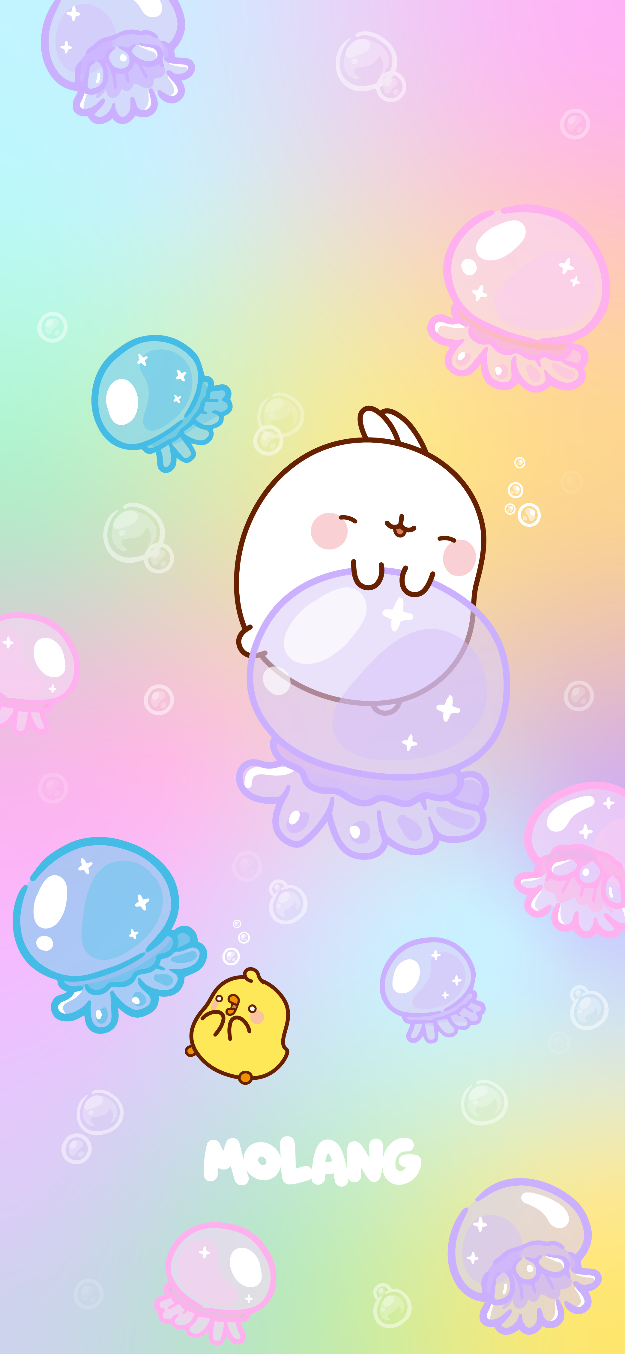 Molang coniglio con meduse pastello, 2084x4512 Full HD Verticale, Smartphone