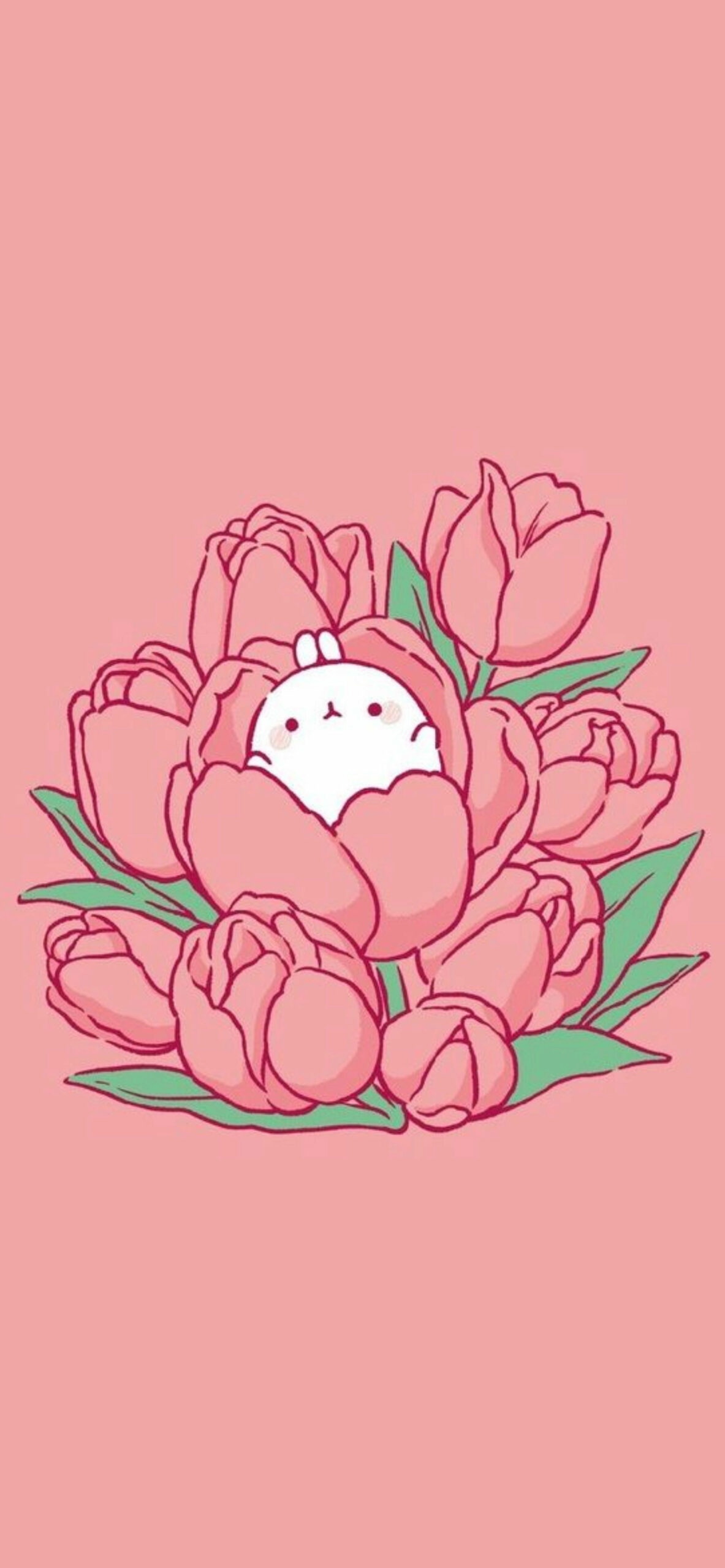 Molang tra tulipani rosa, 1183x2560 Verticale, Mobile
