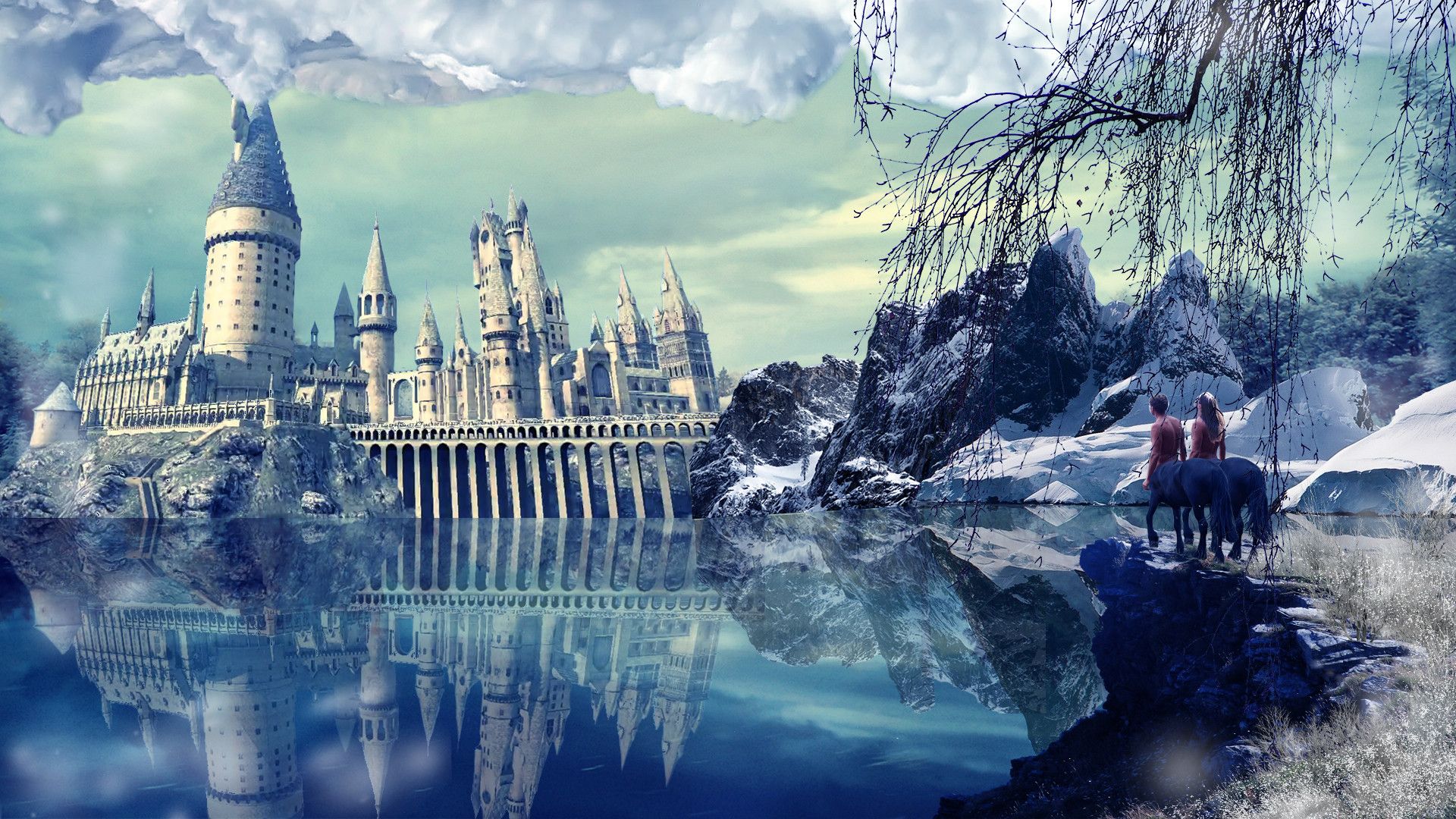 Castello di Hogwarts sul lago, 1920x1080 Full HD, Desktop