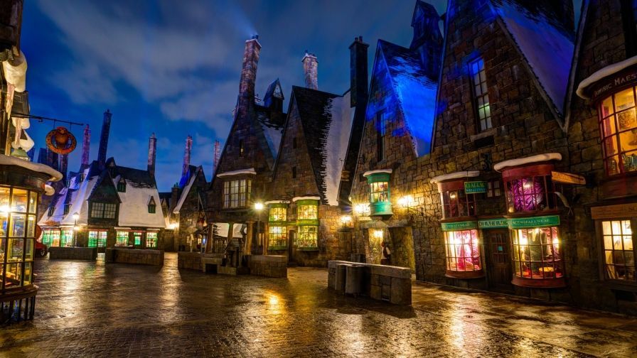 Villaggio magico Hogsmeade notturno, 896x504 HD, Desktop