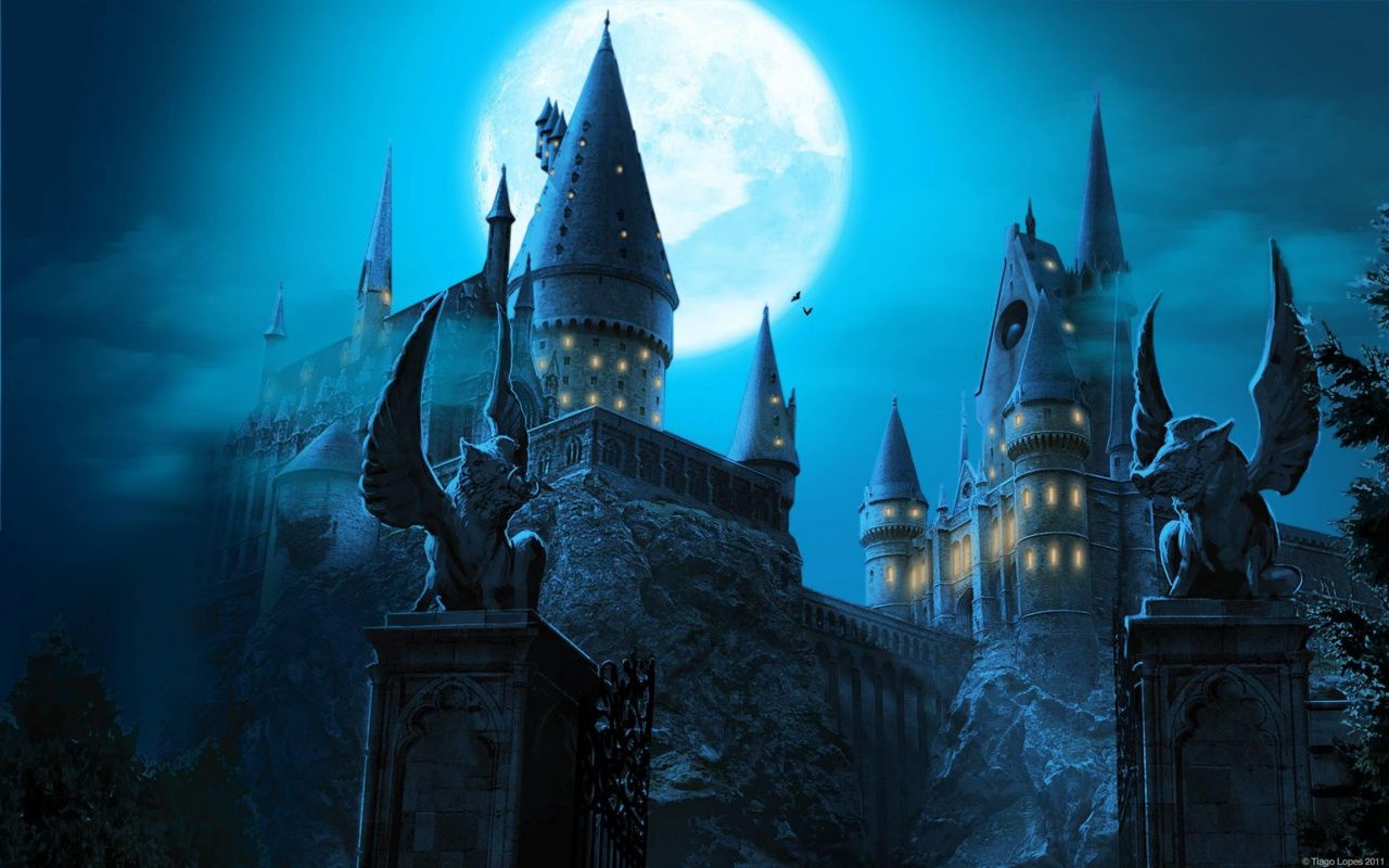 Castello Hogwarts luna piena, 1280x800 HD, Desktop