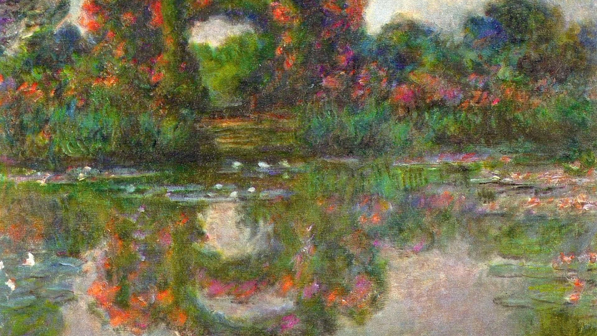 Ponte fiorito e ninfee, dipinto, 1920x1080 Full HD 1080p, Desktop