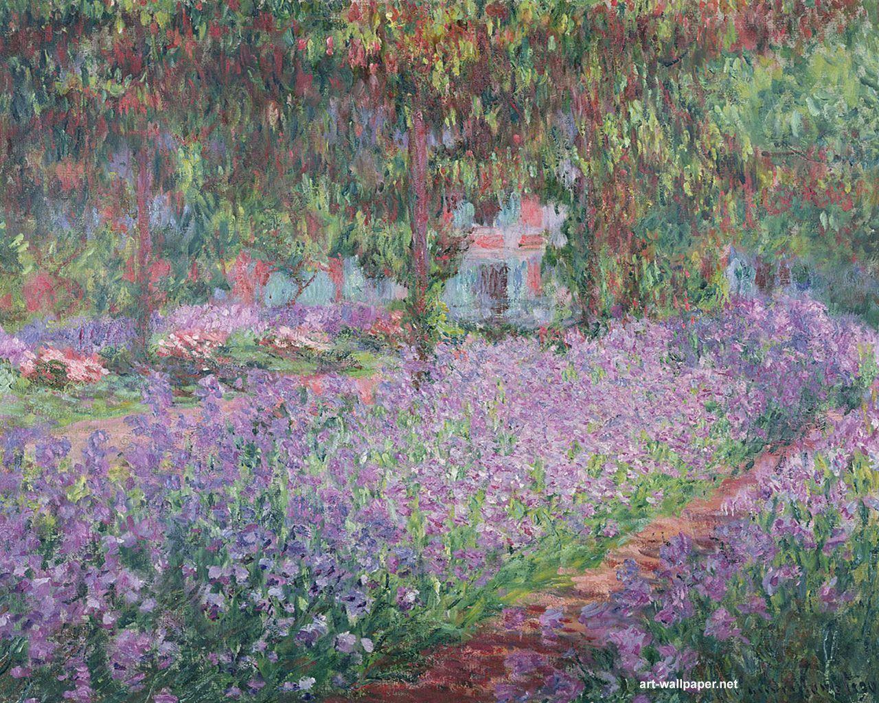 Giardino con iris viola, dipinto, 1280x1024 720p, PC