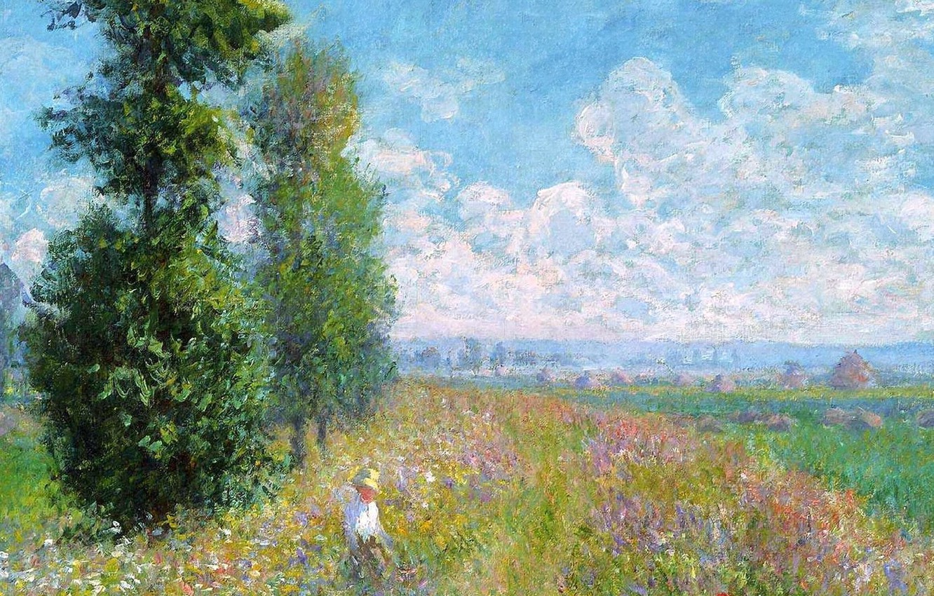 Campo fiorito stile impressionista, 1332x850 HD, Desktop