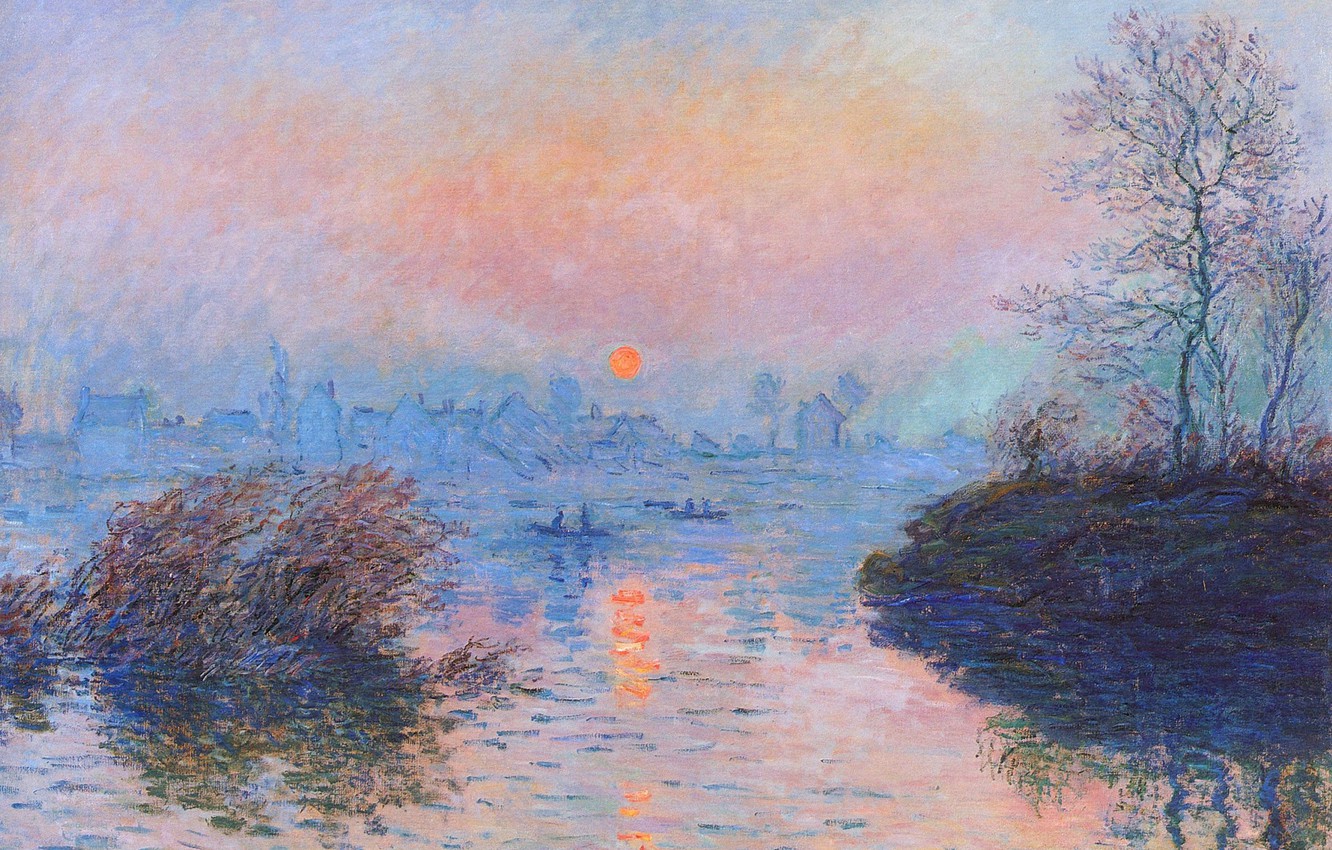 Tramonto sulla Senna, Monet, 1332x850 HD, Desktop