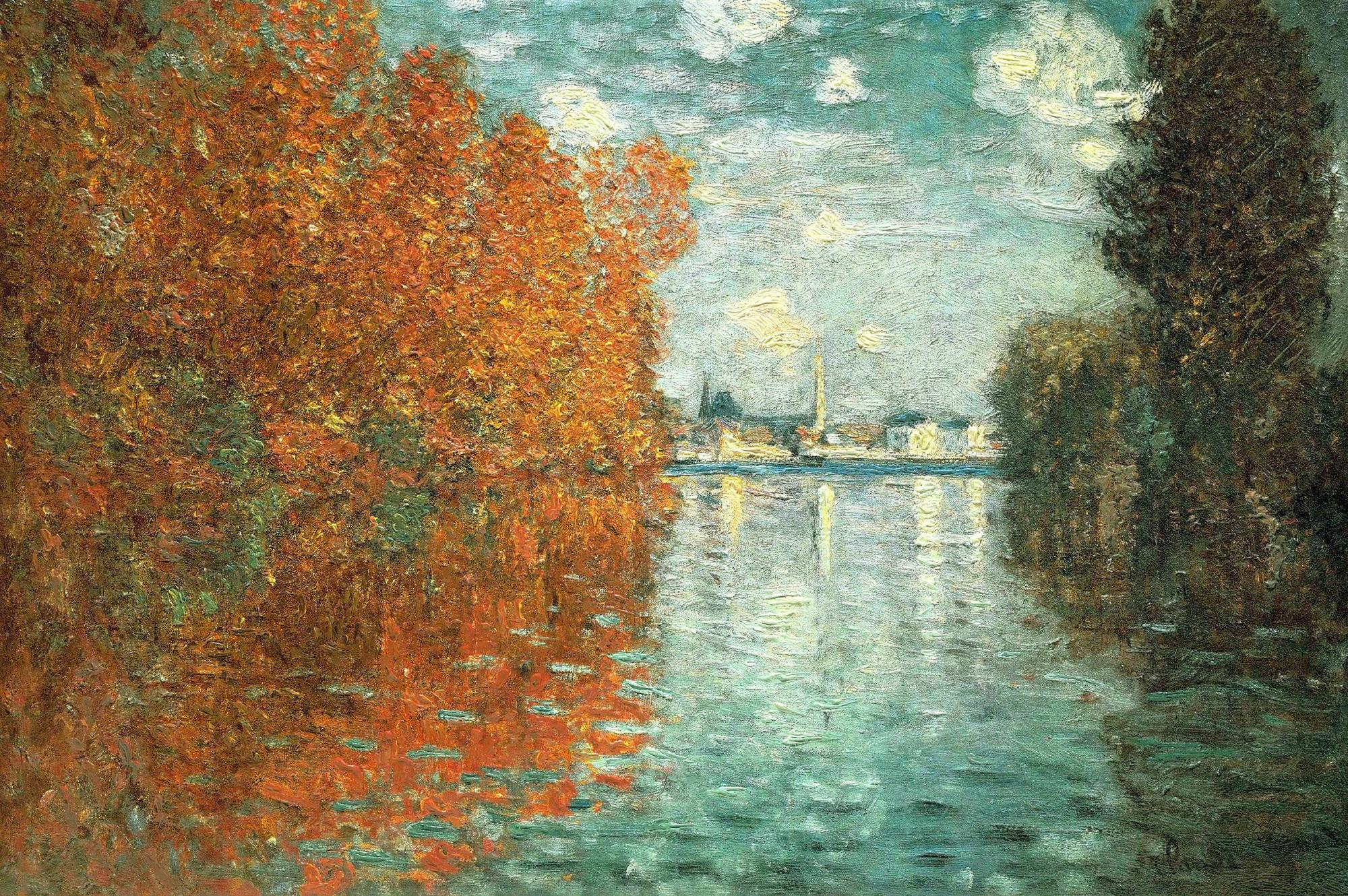 Dipinto Monet paesaggio autunnale fiume, 2000x1330 alta risoluzione, PC