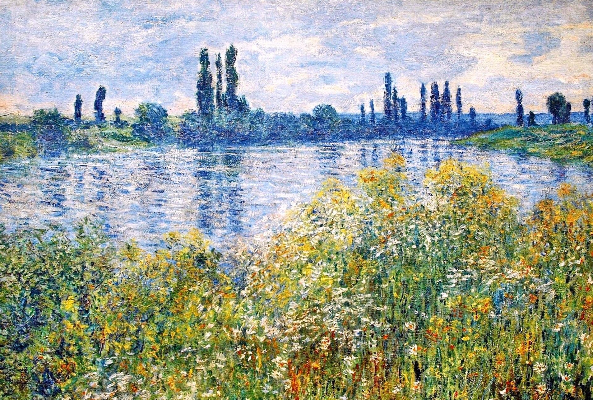 Dipinto impressionista fiume e fiori, 1920x1295 Full HD+, Desktop