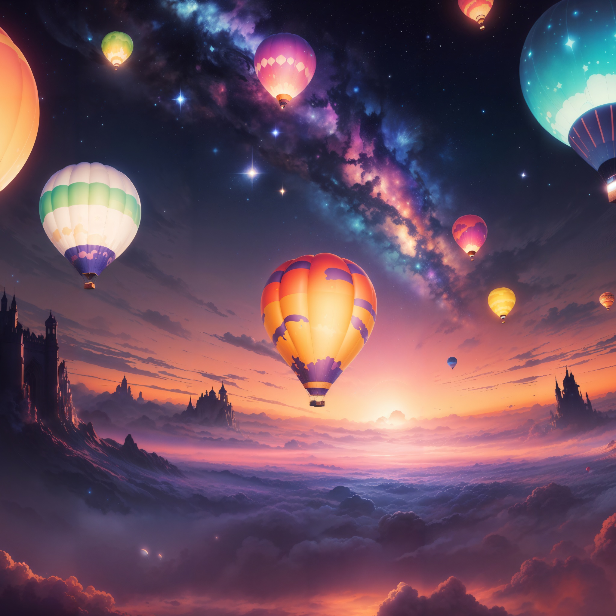 Mongolfiere colorate cielo stellato, 2048x2048 2K, PC