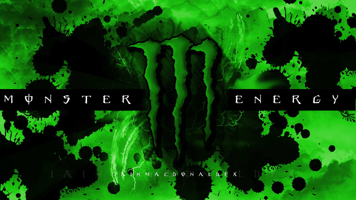 Logo Monster Energy verde nero, 1366x768 HD, Desktop