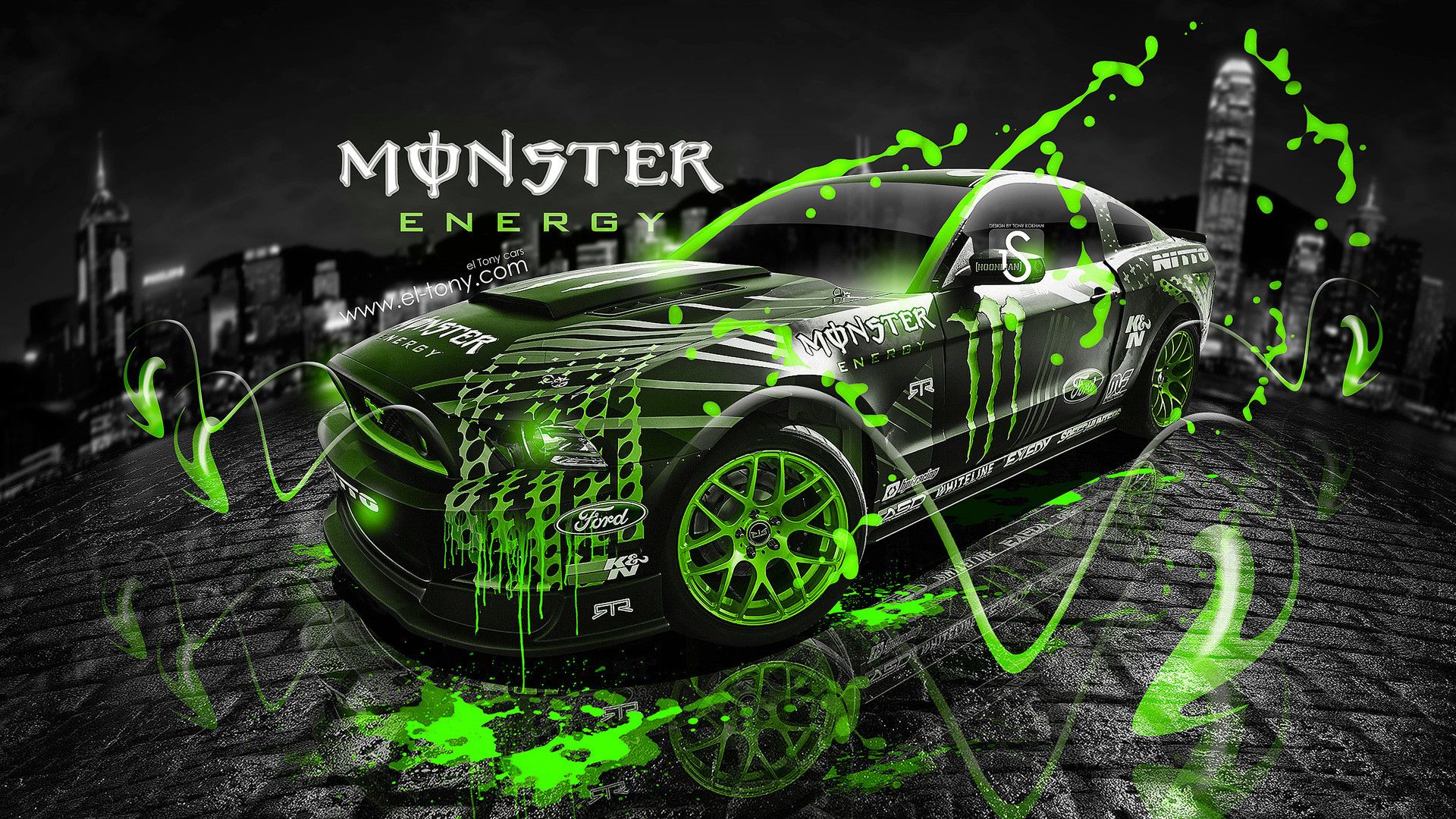 Auto Ford Mustang Monster Energy, V8, 1920x1080 1080p, Desktop