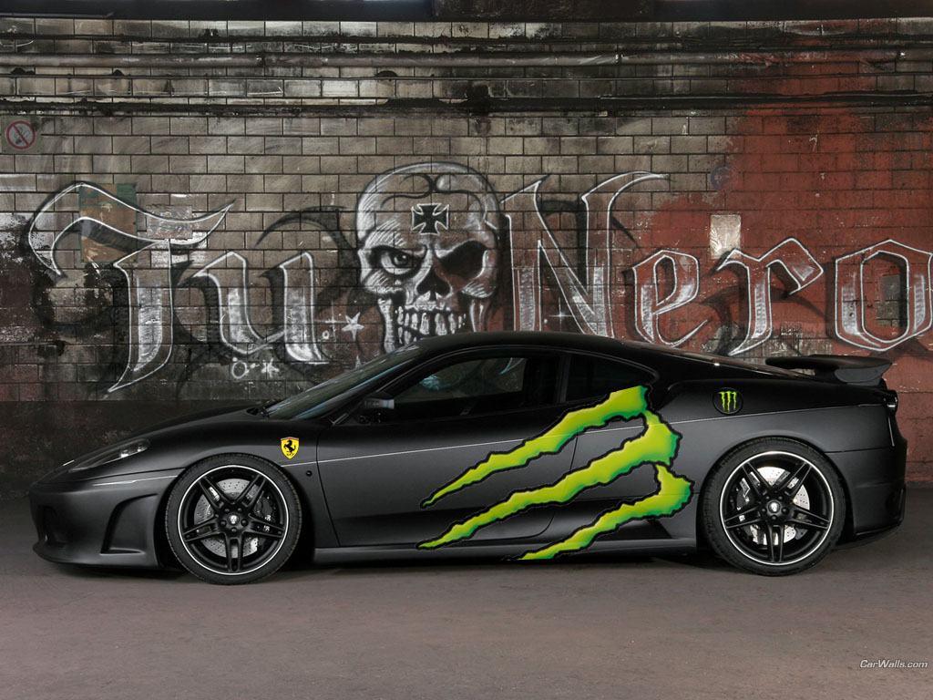 Ferrari nera logo Monster Energy, supercar italiana, 1024x768 HD, Desktop