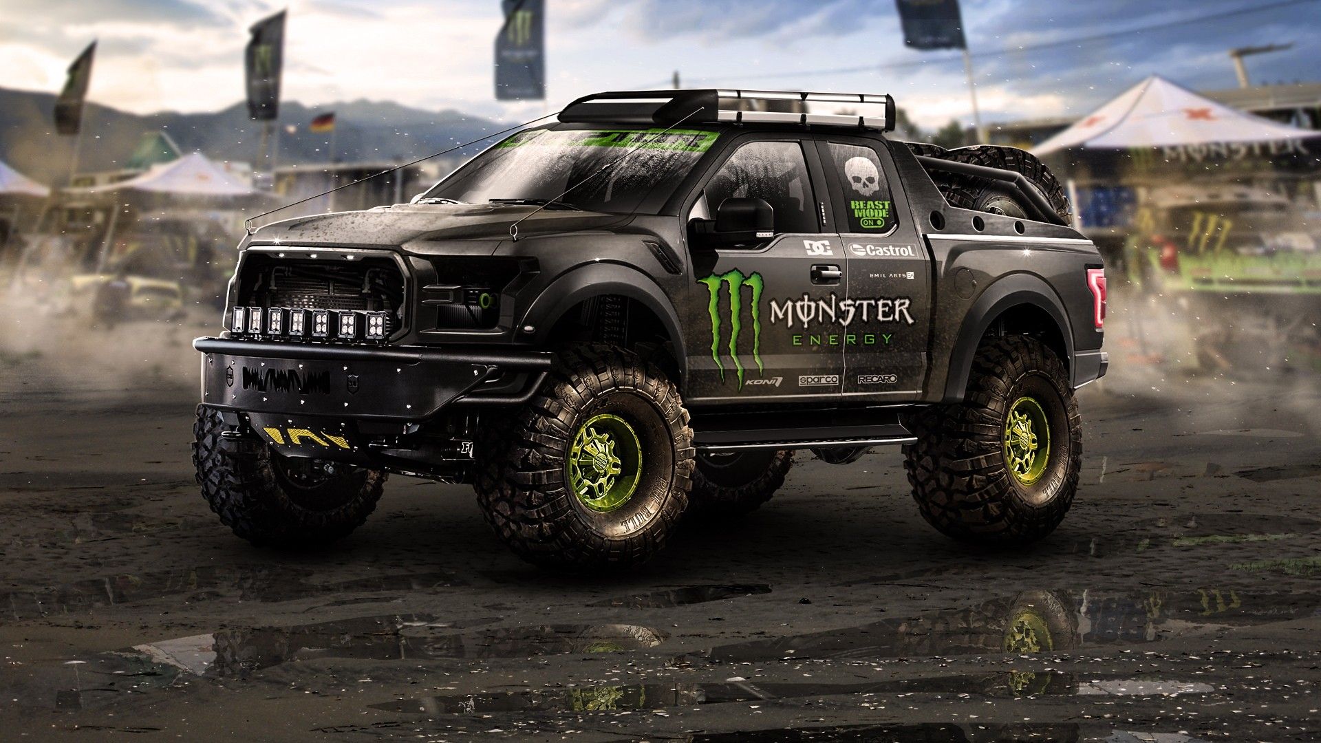 Pickup truck Monster Energy, 1920x1080 1080p, Laptop