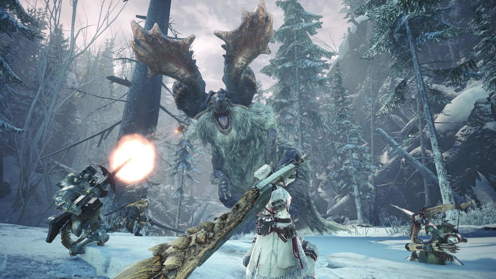 Cacciatore combatte mostro nella neve, 1920x1080 Full HD, PC