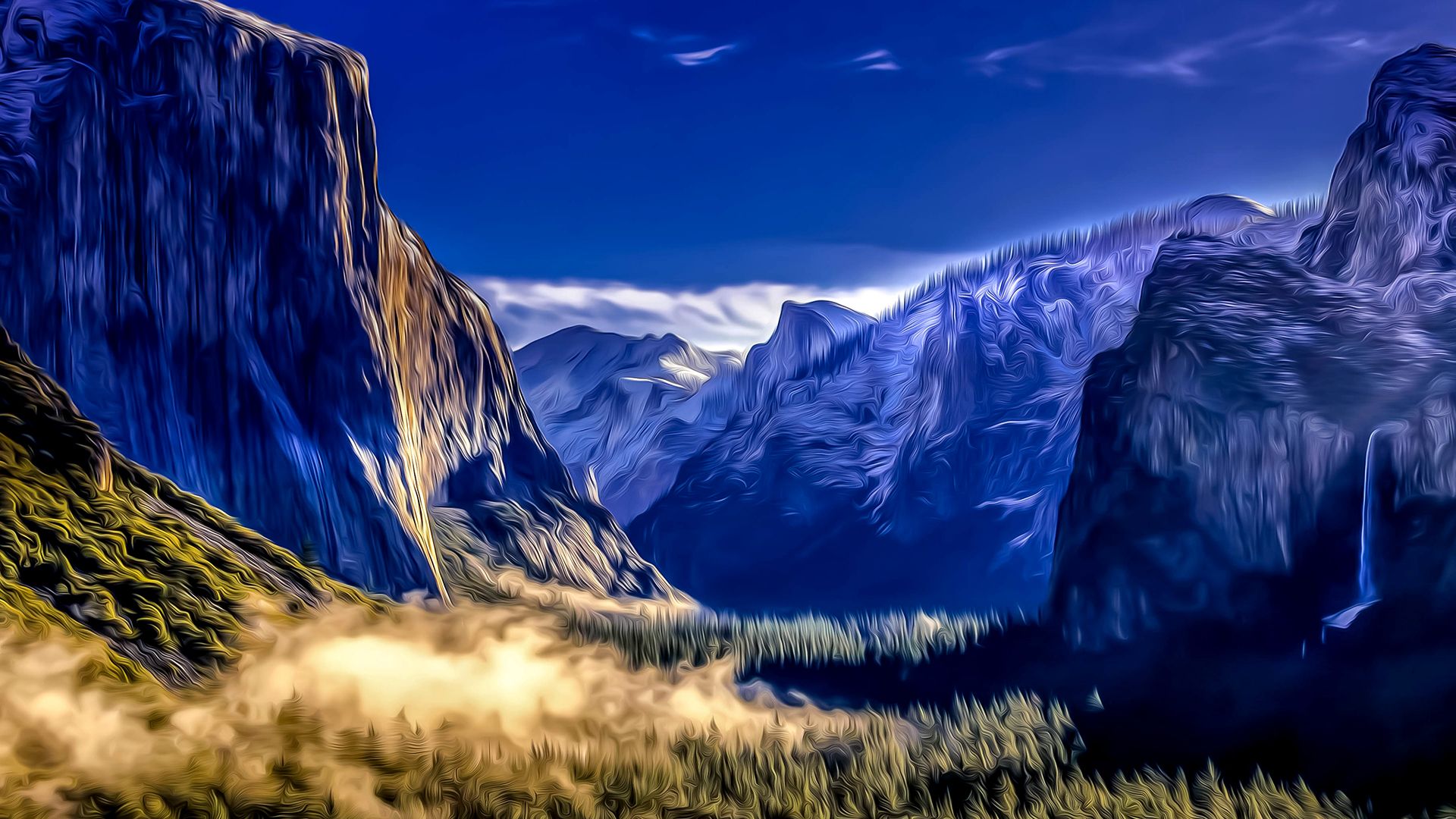 Montagne blu astratte con nebbia, 1920x1080 Full HD 1080p, Desktop