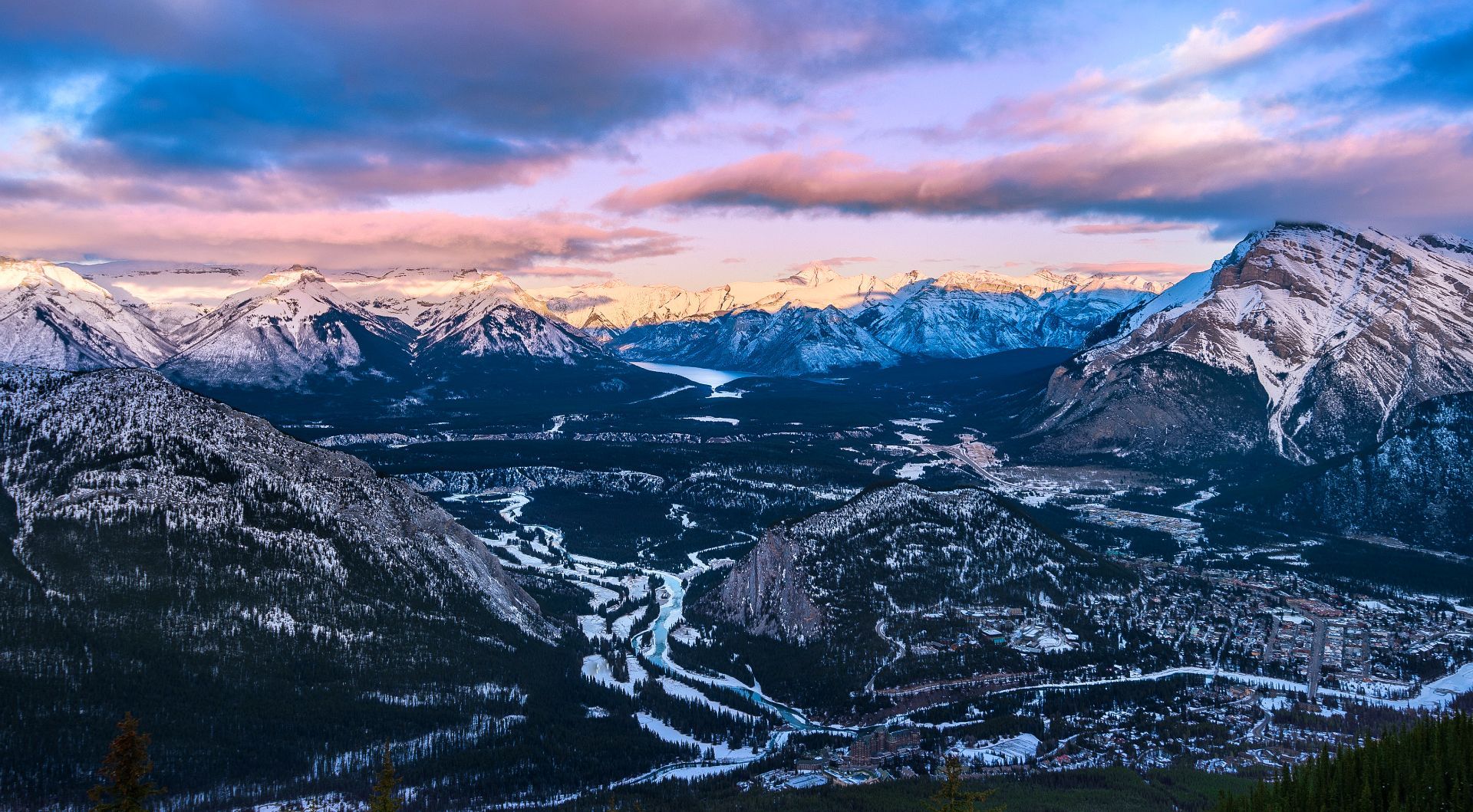 Valle montana innevata al tramonto, 1920x1059 Full HD, Desktop