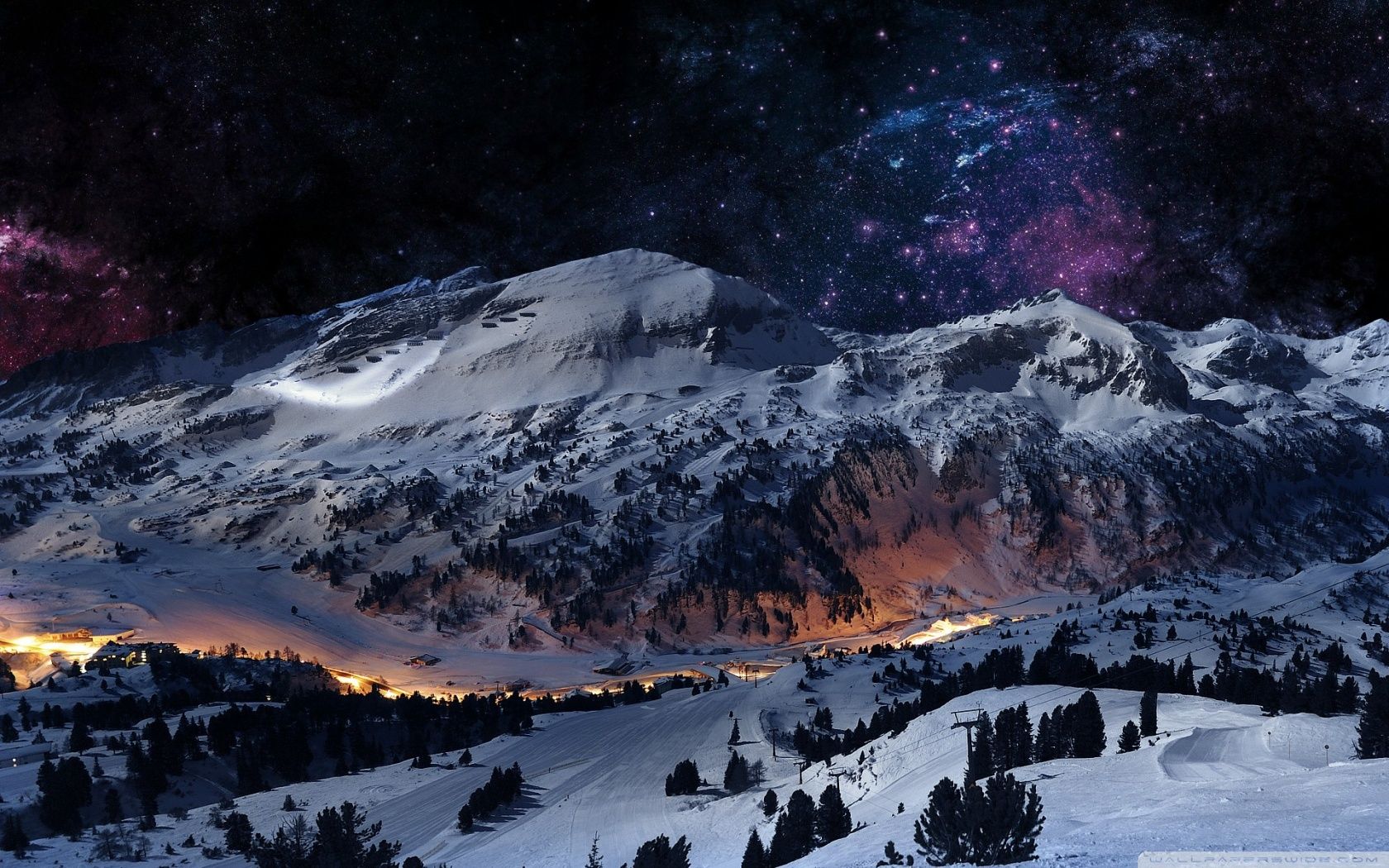 Montagna innevata sotto cielo stellato, 1680x1050 900p, Desktop