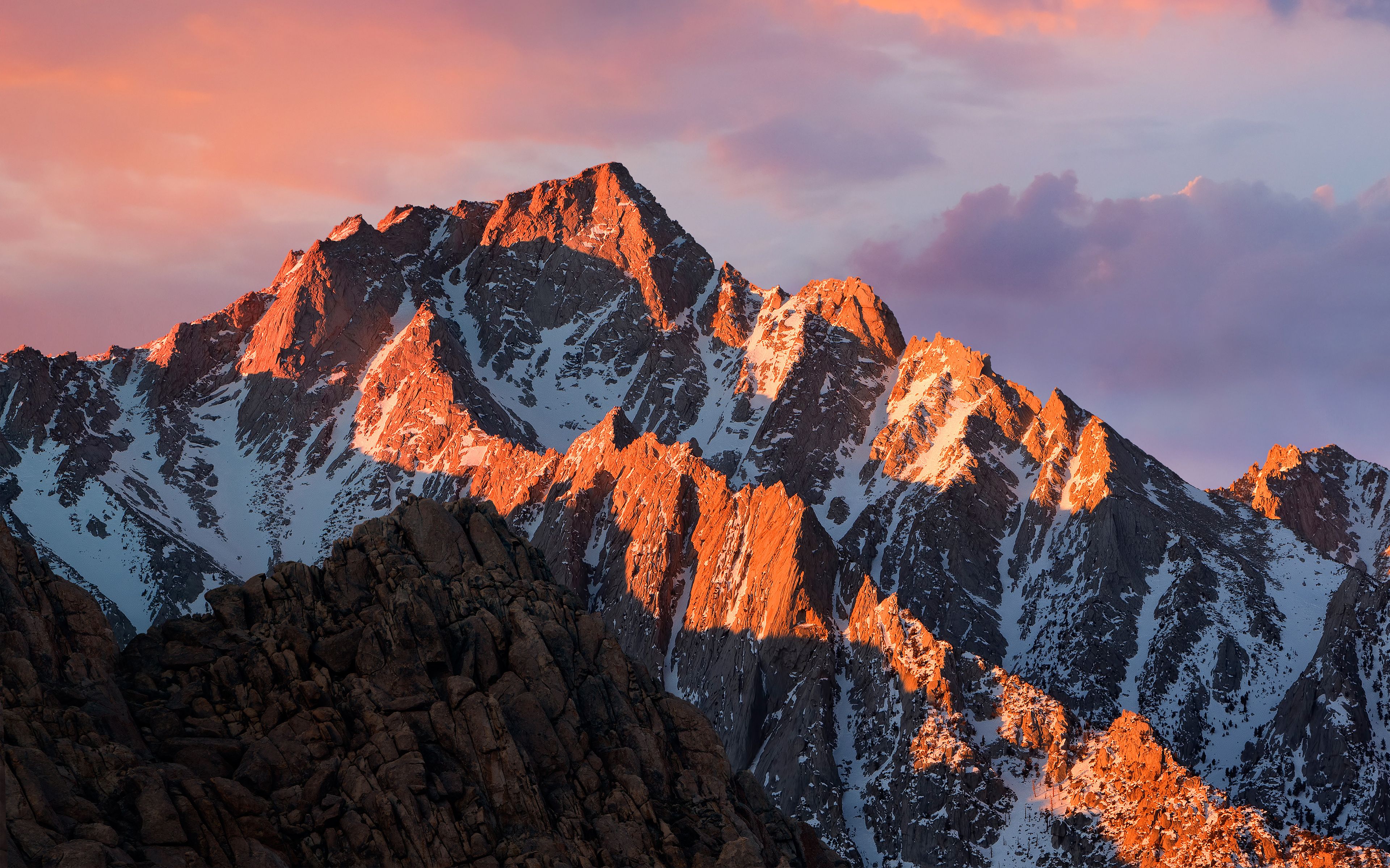 Montagna innevata al tramonto, 3840x2400 UHD, PC 4K