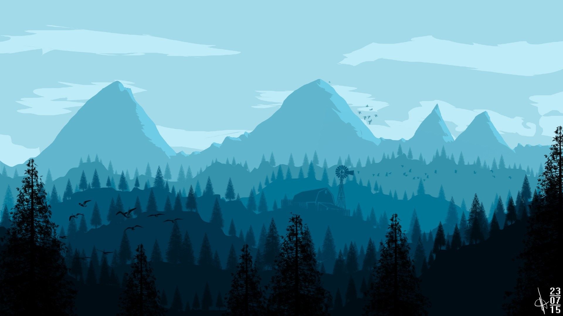 Montagne blu con foresta, 1920x1080 Full HD 1080p, Laptop