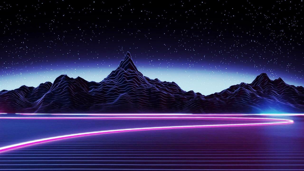 Montagne neon retrowave notturne, 1280x720 720p, PC