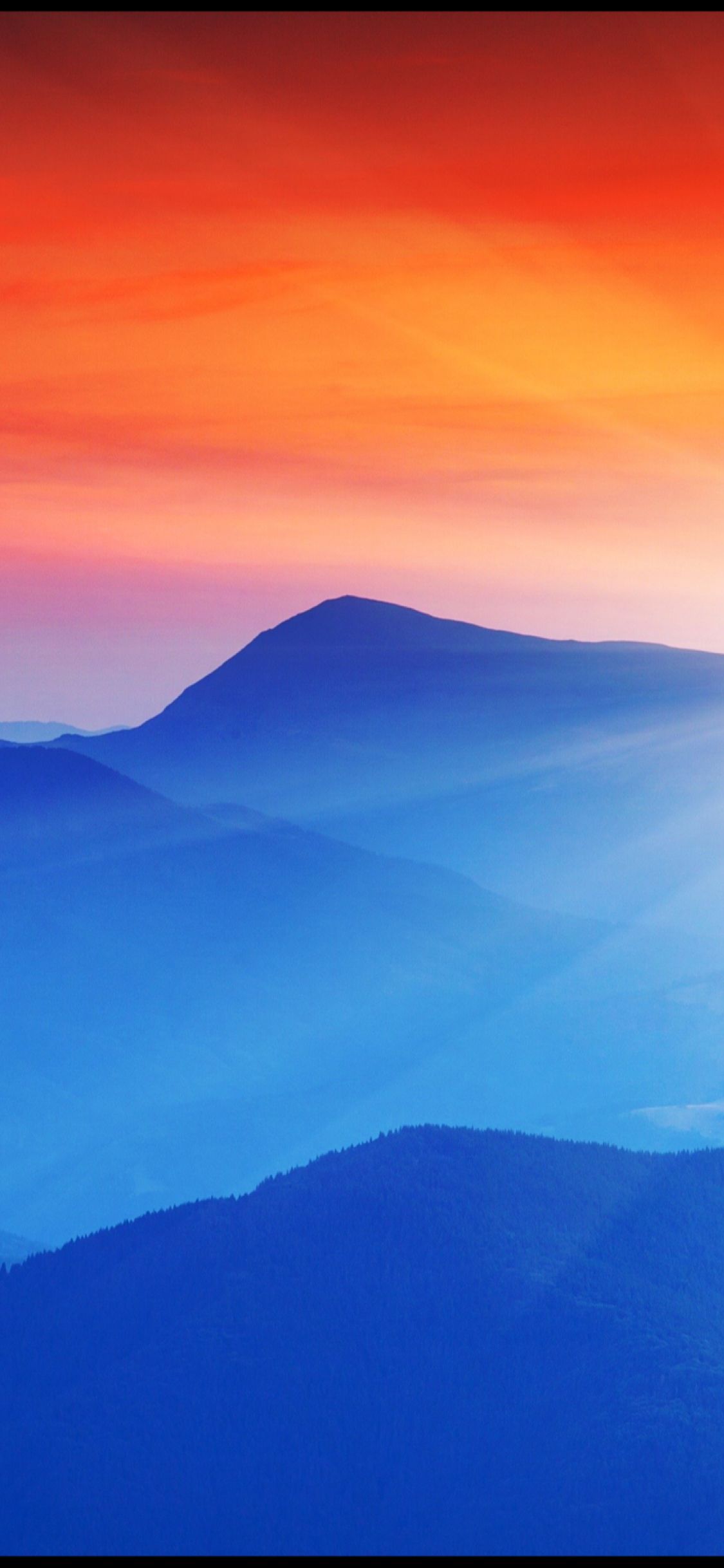 Montagne blu e cielo arancione, 1125x2436 Verticale, Telefono