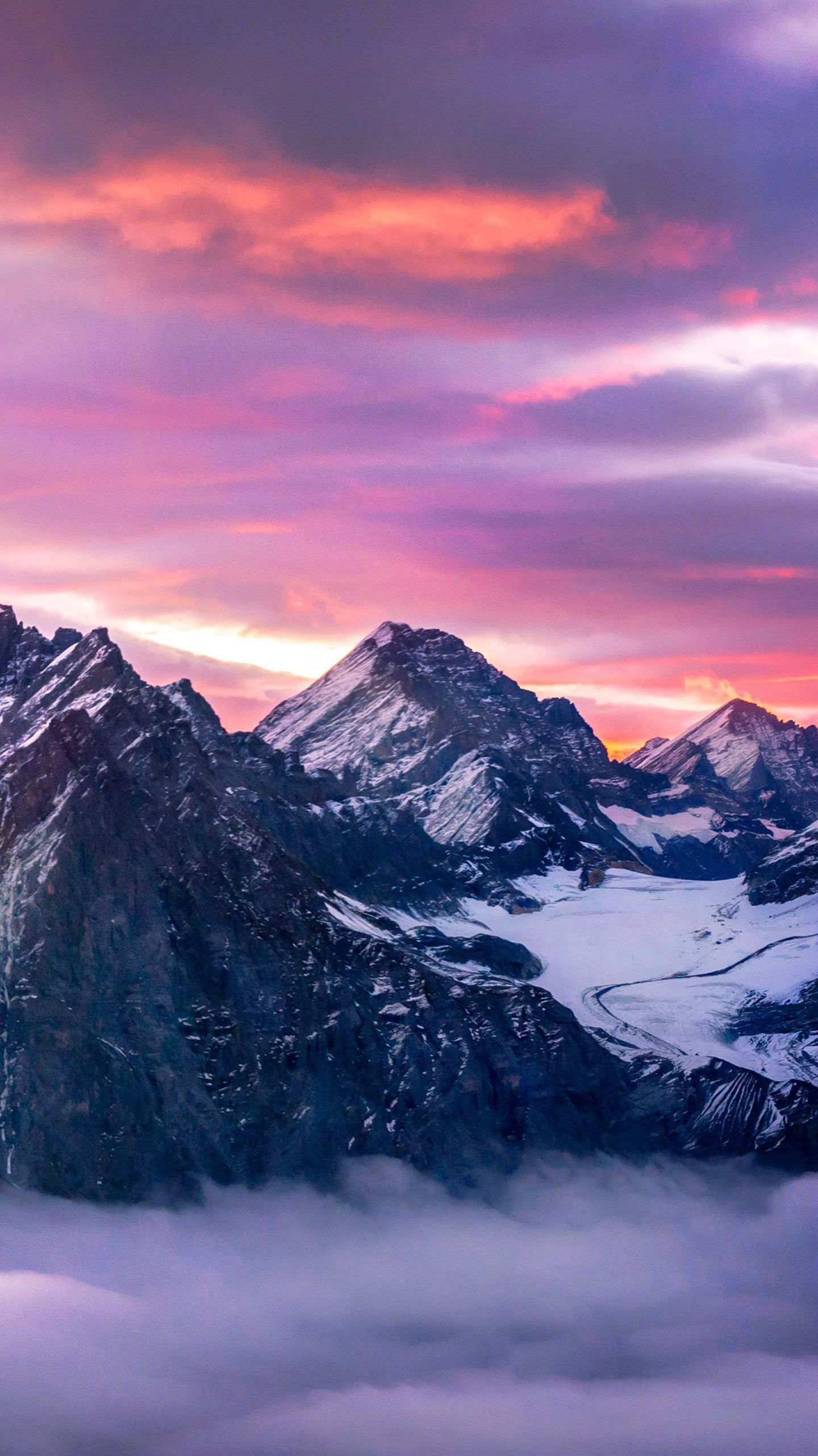 Montagne innevate al tramonto, 1440x2560 Verticale, Mobile