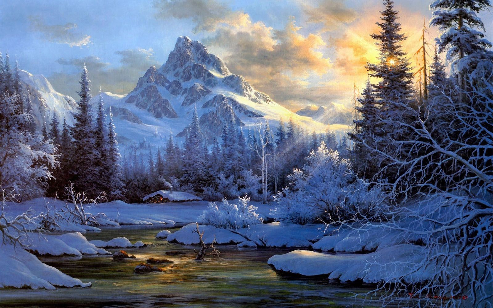 Paesaggio montano innevato dipinto, 1600x1000 900p, HP Laptop