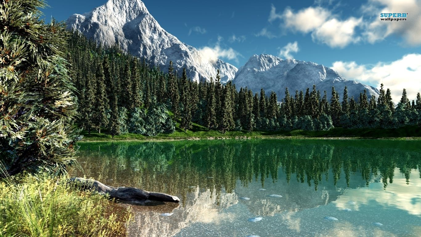 Montagna innevata con lago, 1366x768 HD, Desktop