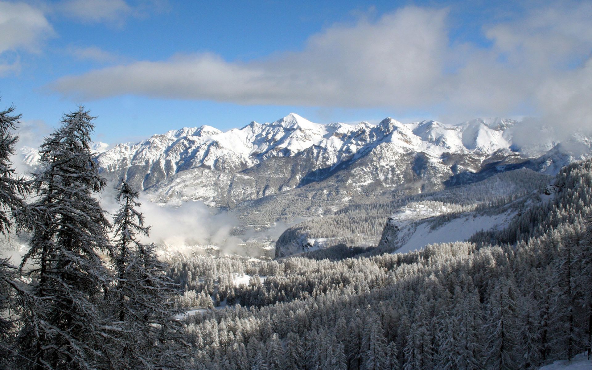 Montagne innevate con abeti, 1920x1200 Full HD+, Desktop