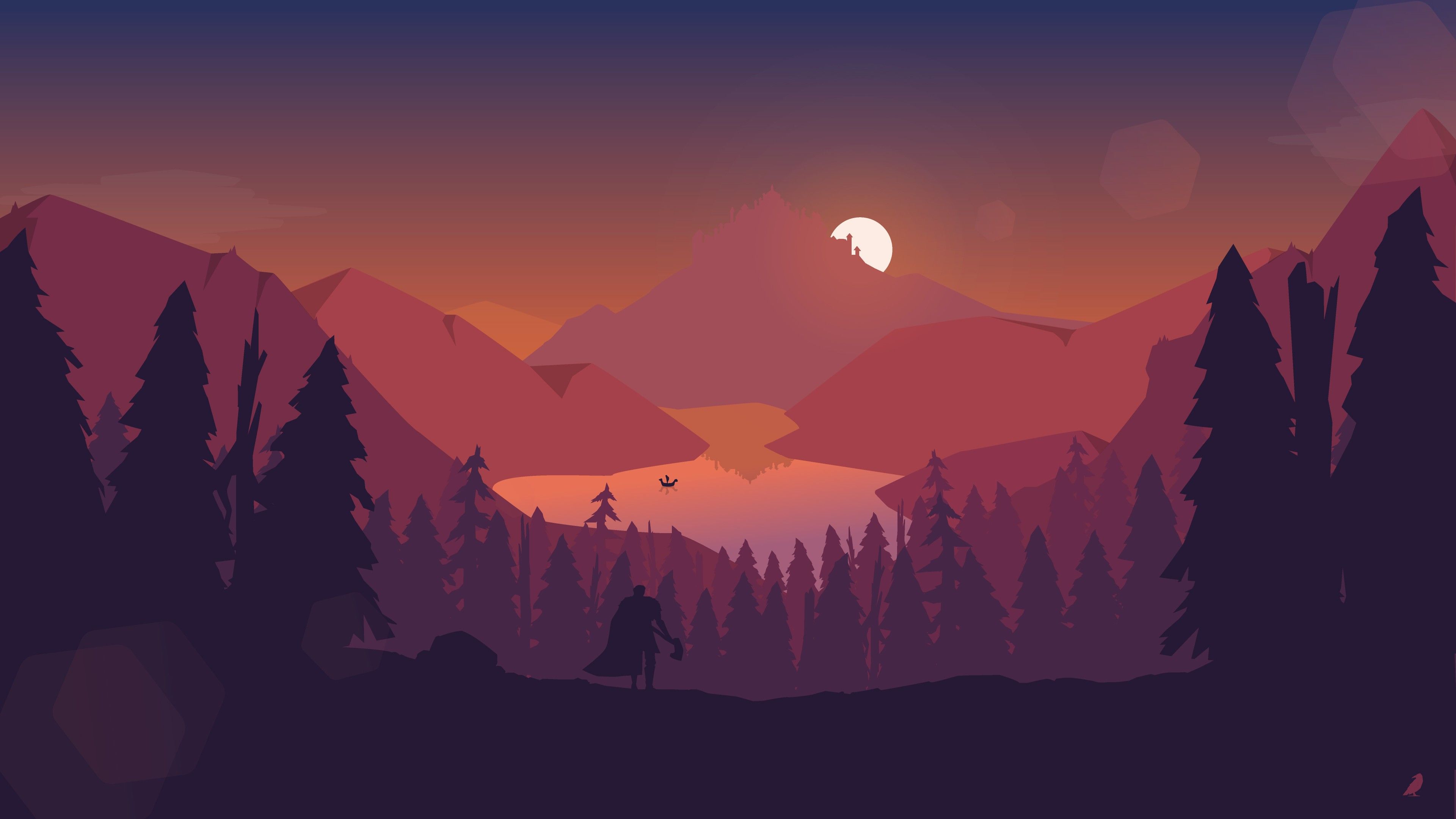 Montagne al tramonto, foresta silhouette, 3840x2160 4K Ultra HD, Monitor 4K