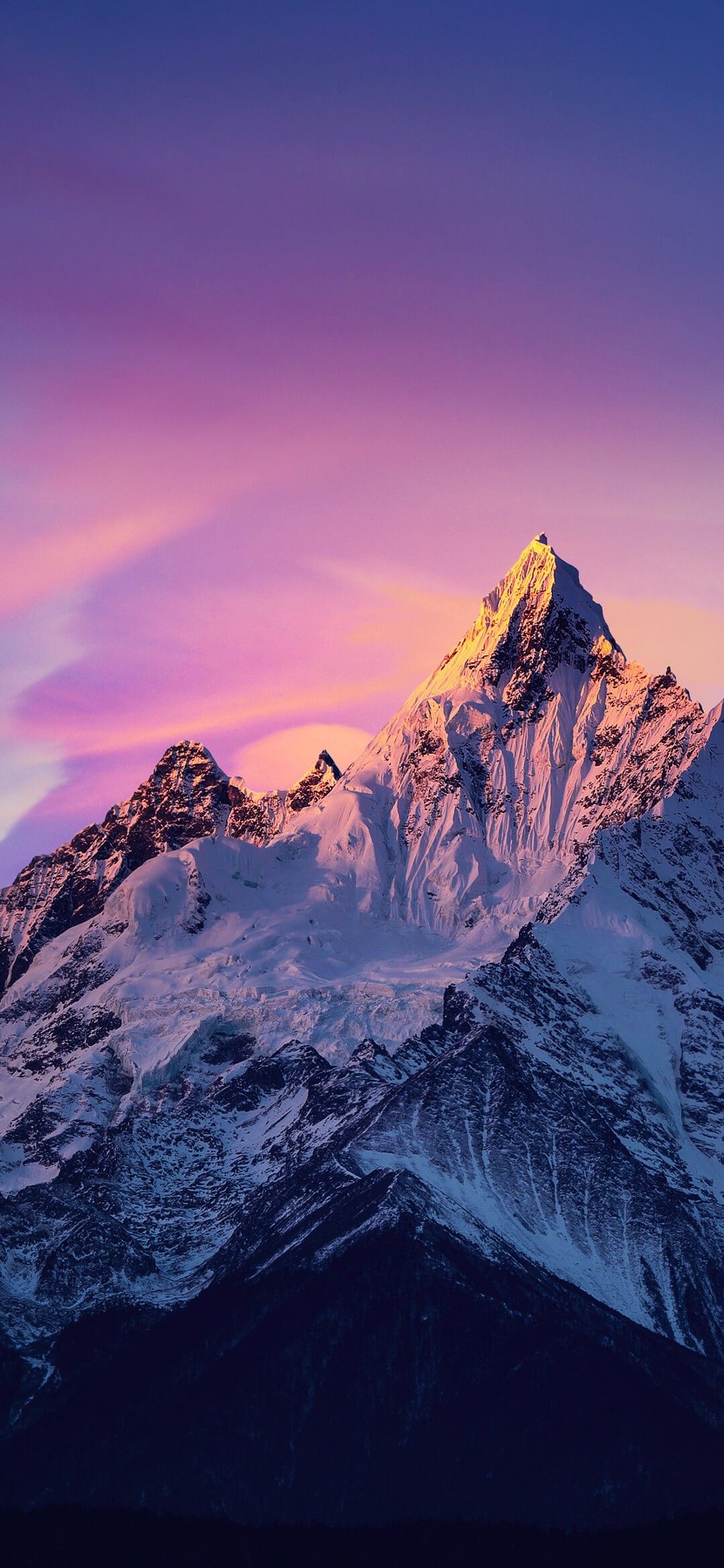 Picco montano innevato al tramonto, 1080x2340 Verticale, Telefono