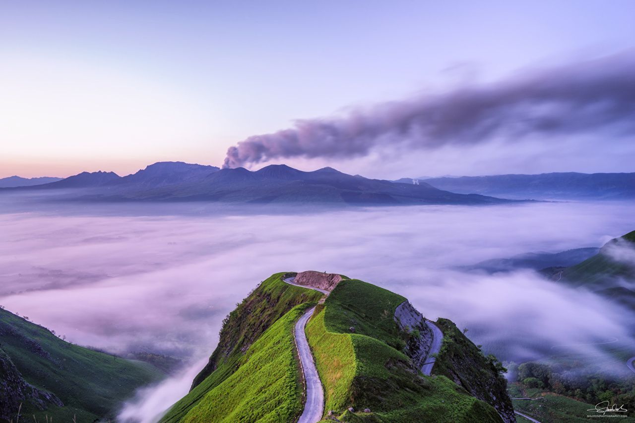 Vulcano montagna nebbia Giappone, 1280x854 720p, Laptop