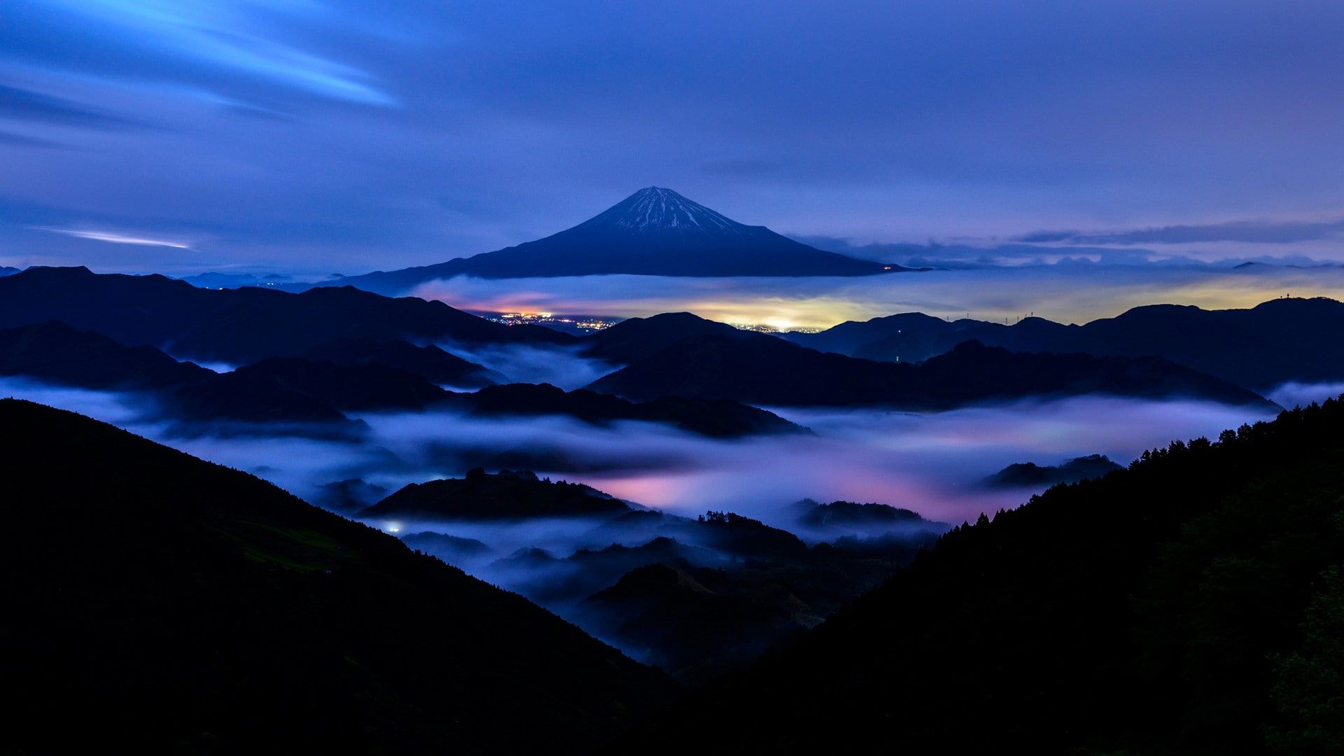 Monte Fuji nebbia notturna, 1920x1080 1080p, Desktop