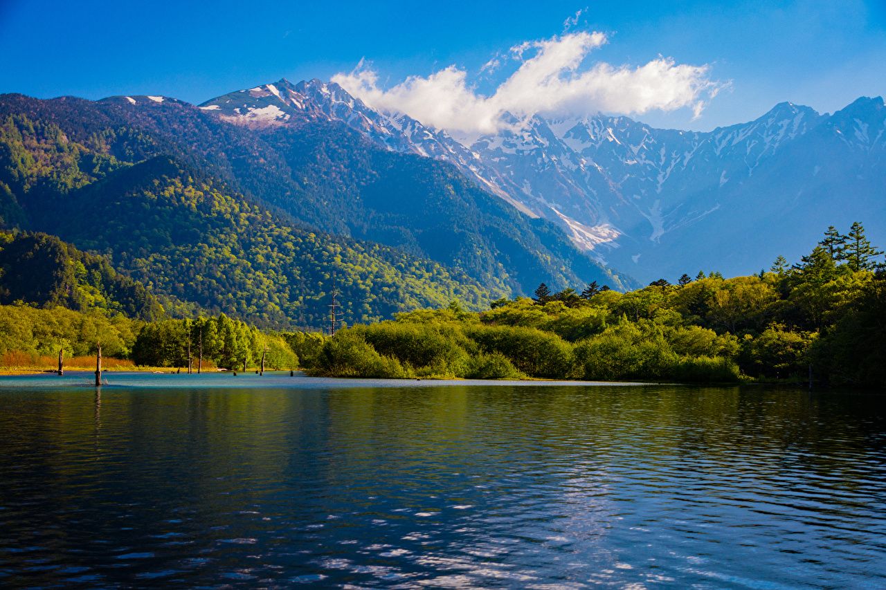 Lago montagne innevate Giappone, 1280x853 720p, PC