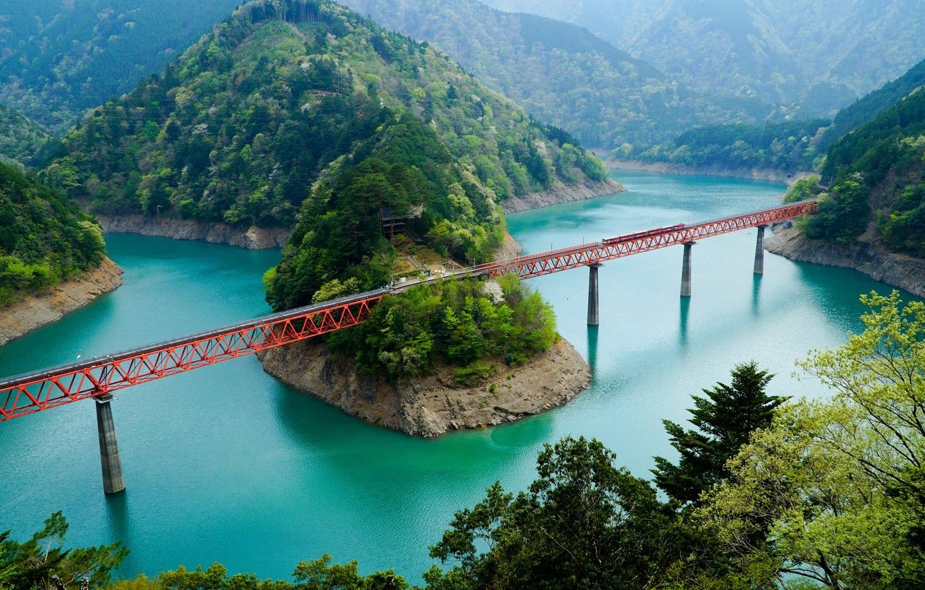 Ponte rosso, fiume Oi, Giappone, 1332x850 720p, Lenovo Legion