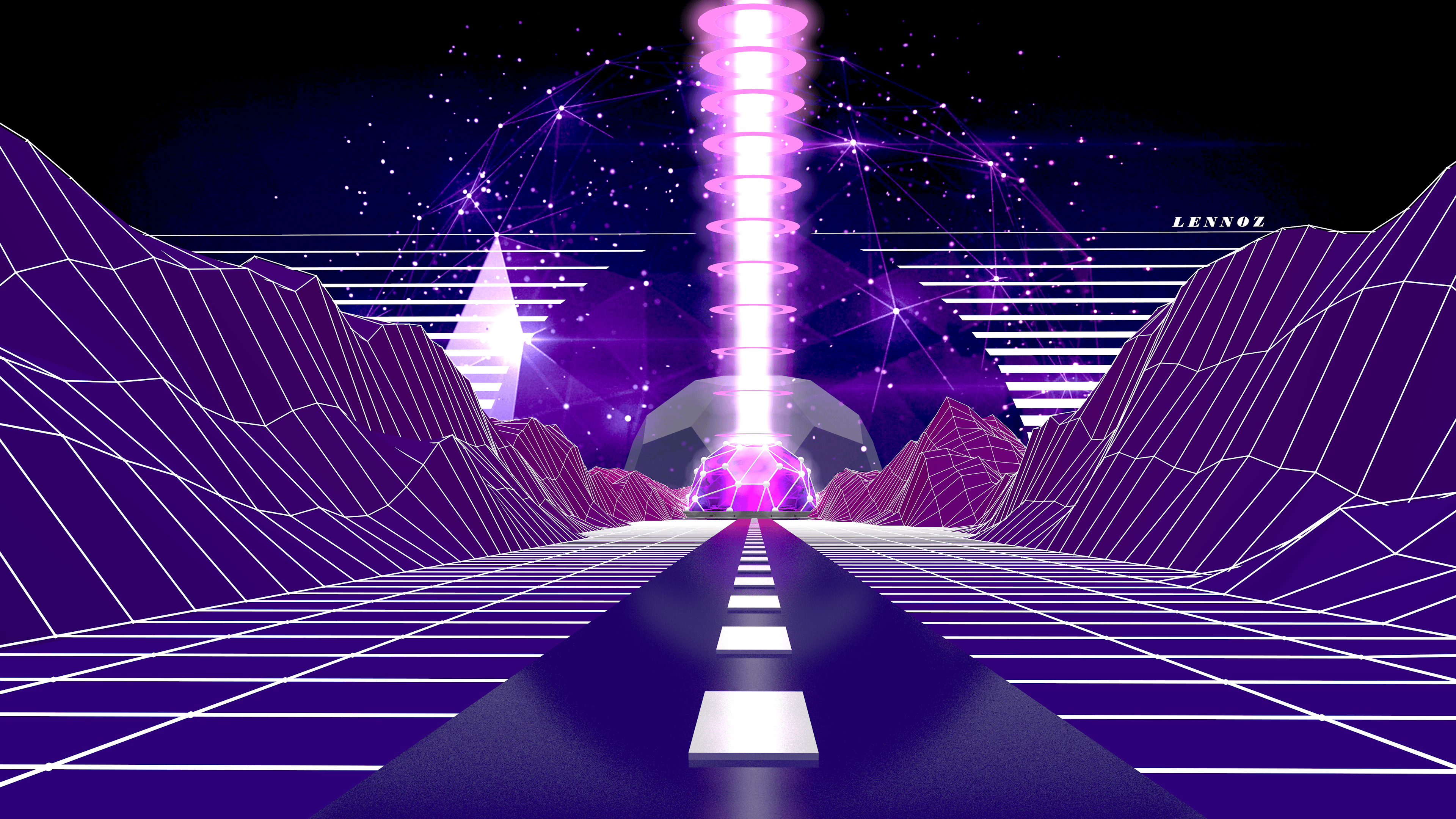 Montagne low poly synthwave viola, 3840x2160 4K, Desktop 4K