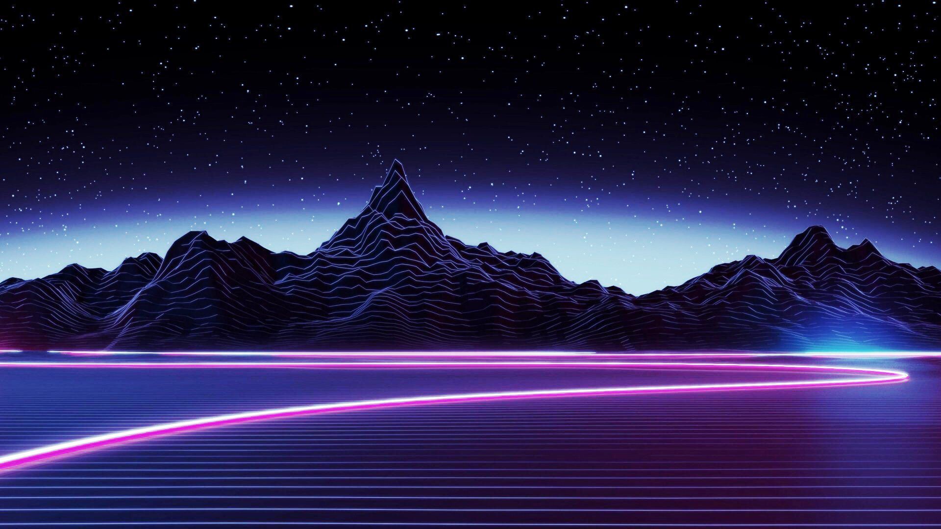 Montagne neon retrowave notte, 1920x1080 Full HD 1080p, Desktop
