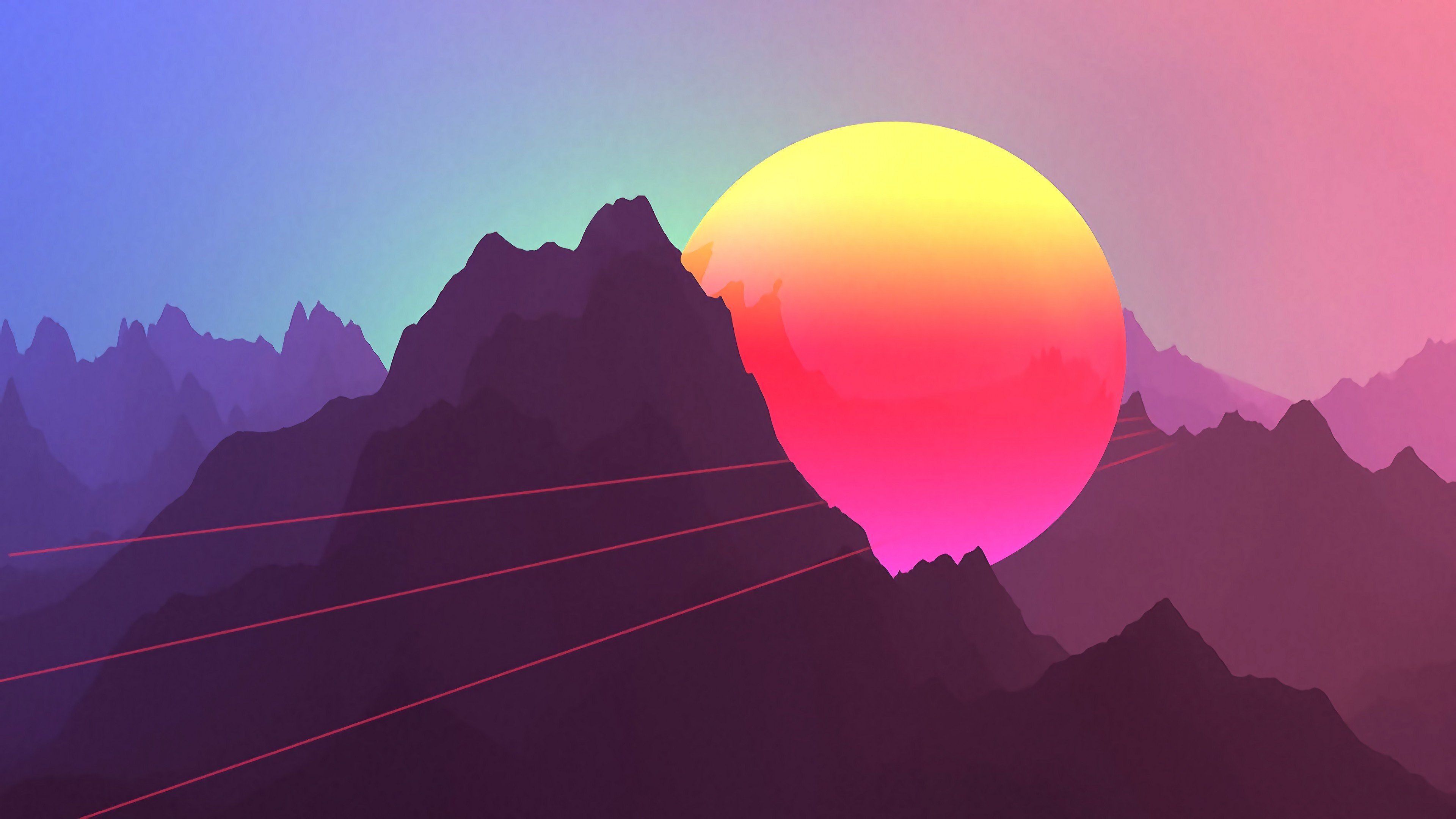 Montagne sole retrowave sintetico, 3840x2160 4K, Monitor 4K