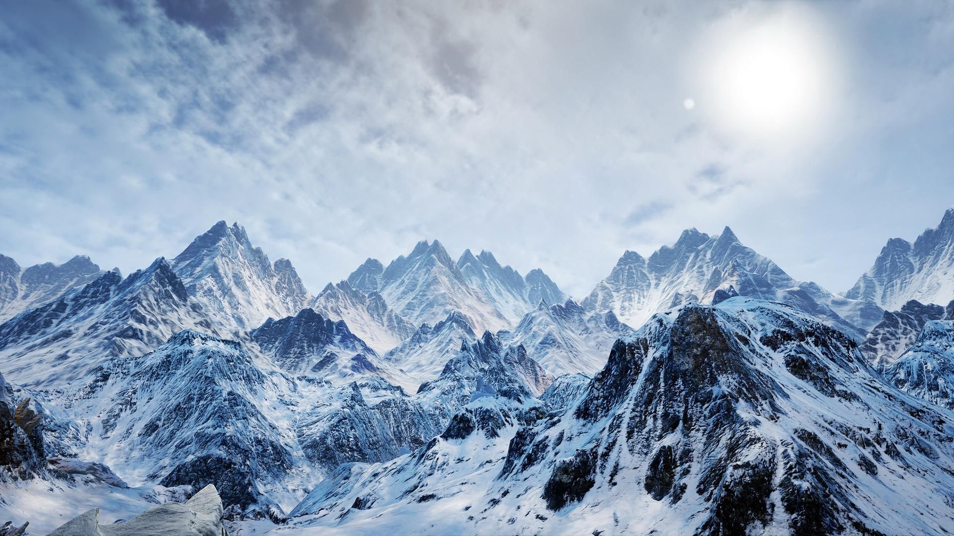 Montagne innevate con sole, 1920x1080 1080p, Laptop