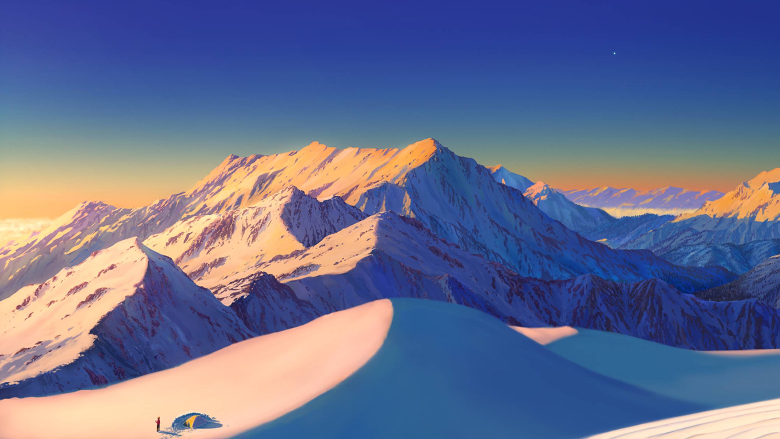 Montagne innevate all'alba, 2560x1440 QHD, Laptop