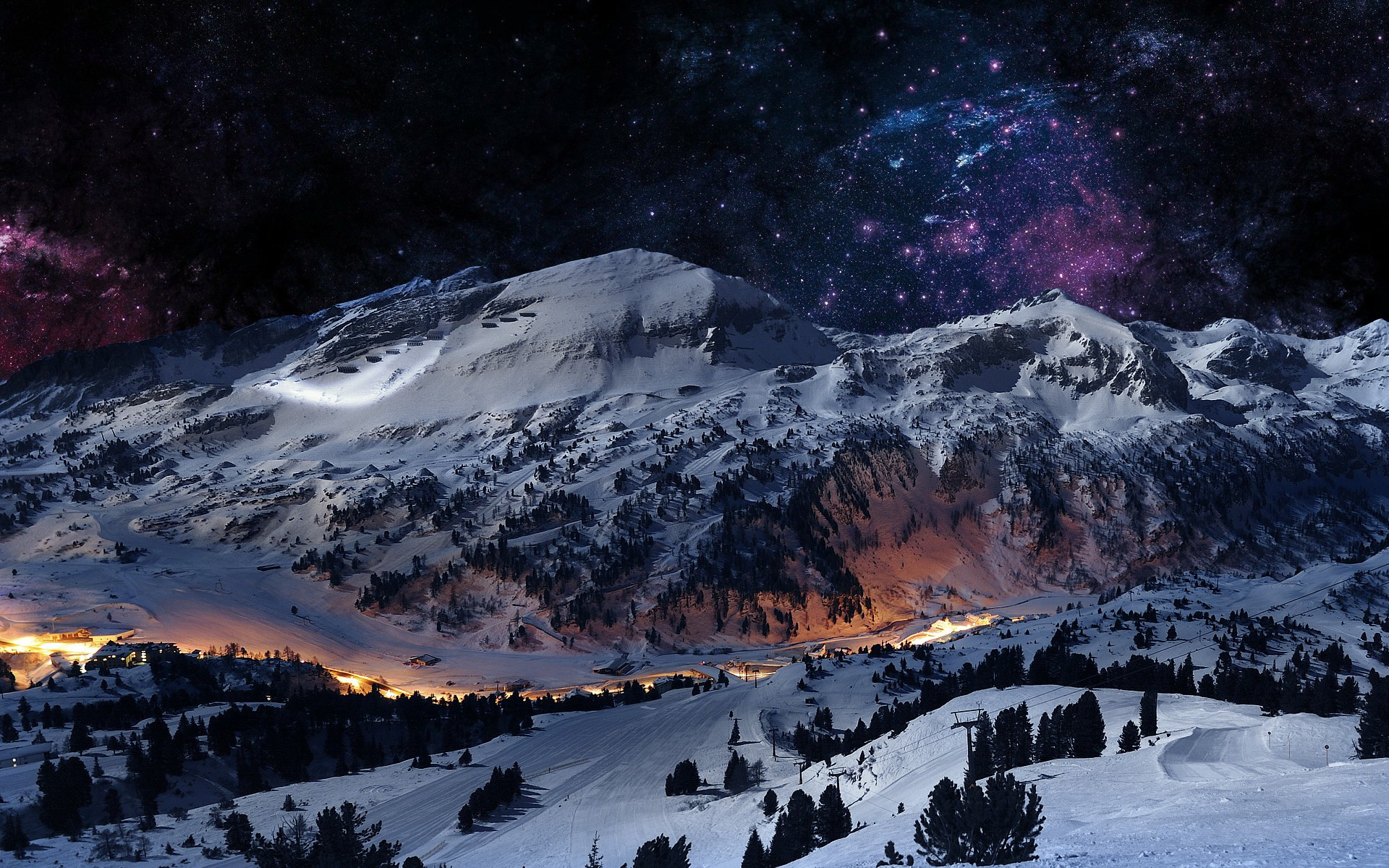 Montagna innevata sotto cielo stellato, 1920x1200 Full HD+, PC