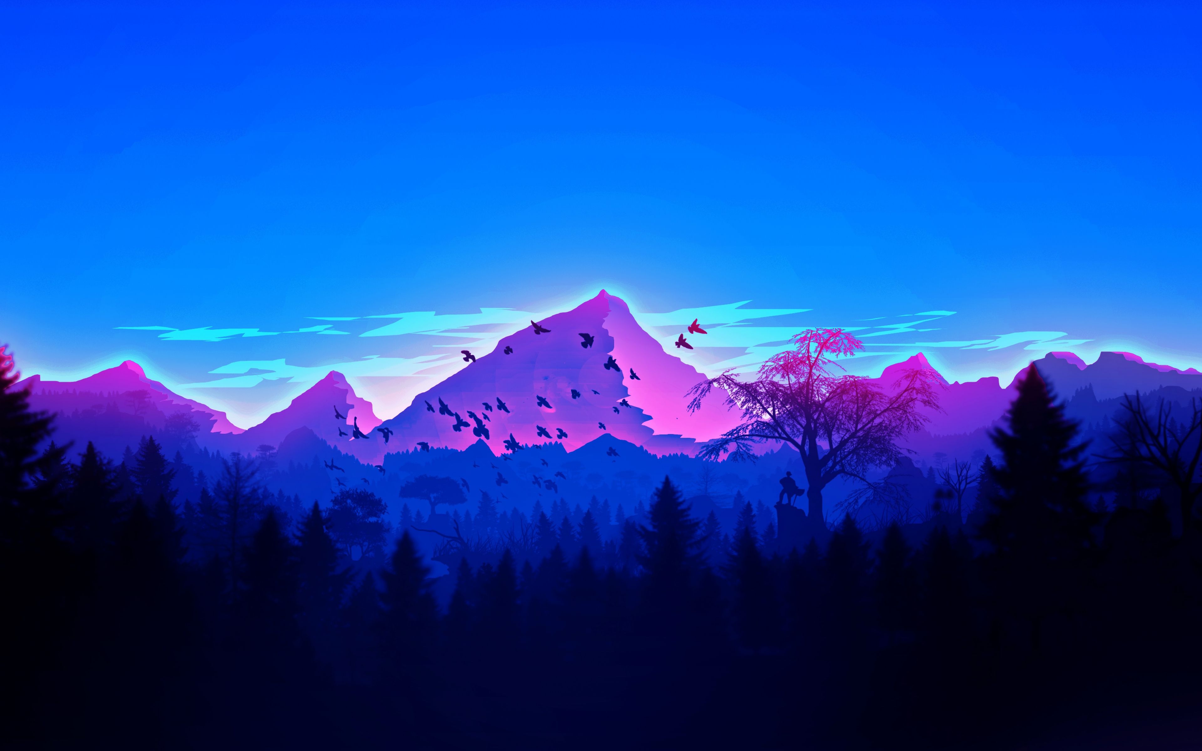 Montagne viola con uccelli, 3840x2400 4K Ultra HD, Monitor 4K