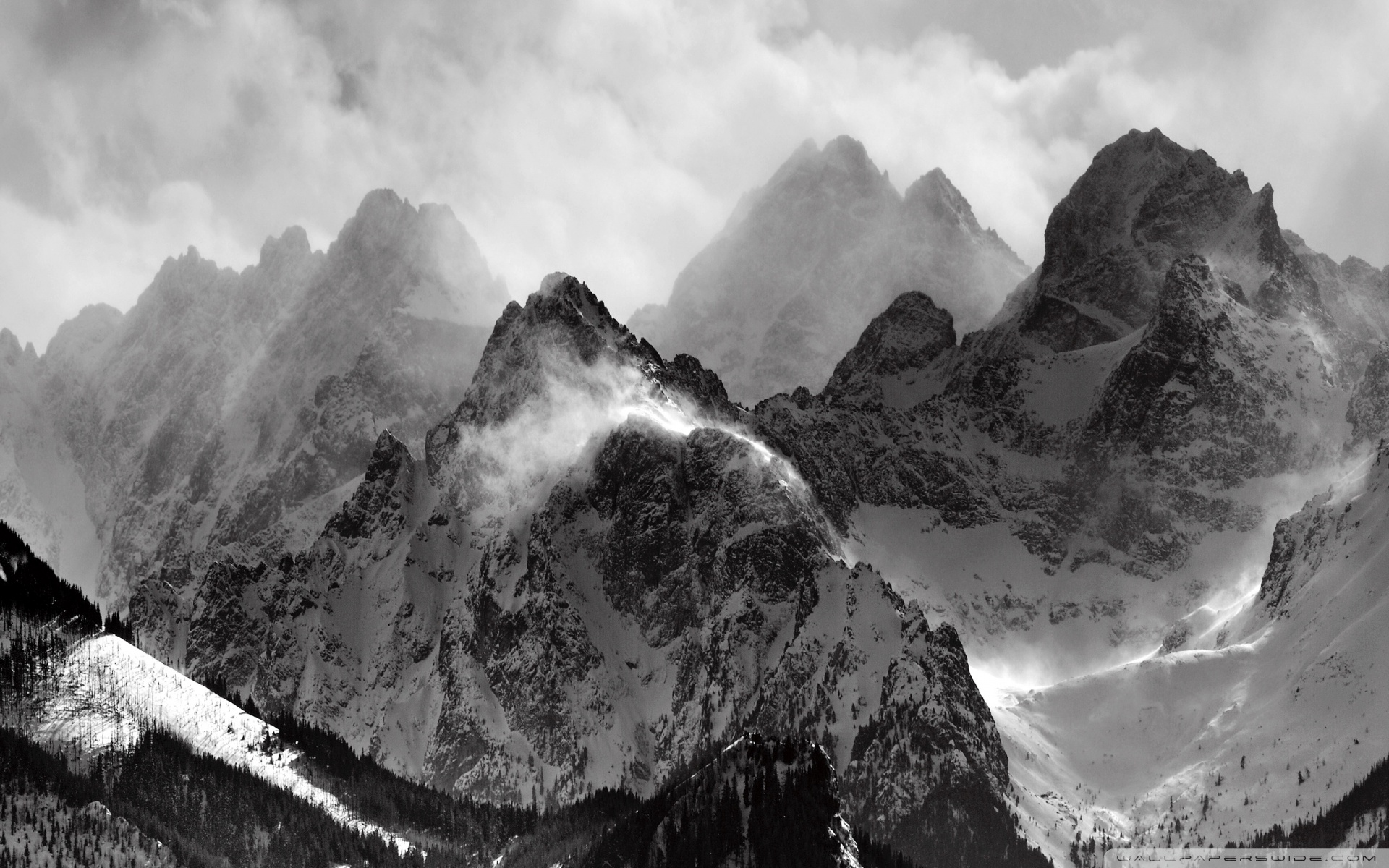 Montagne innevate bianco e nero, 1920x1200 WUXGA, PC
