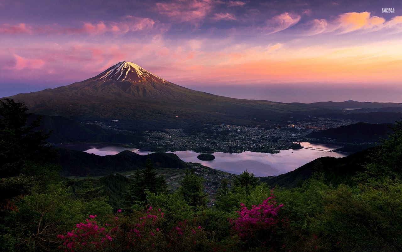 Monte Fuji con fiori di ciliegio, 1024x768 HD, Desktop
