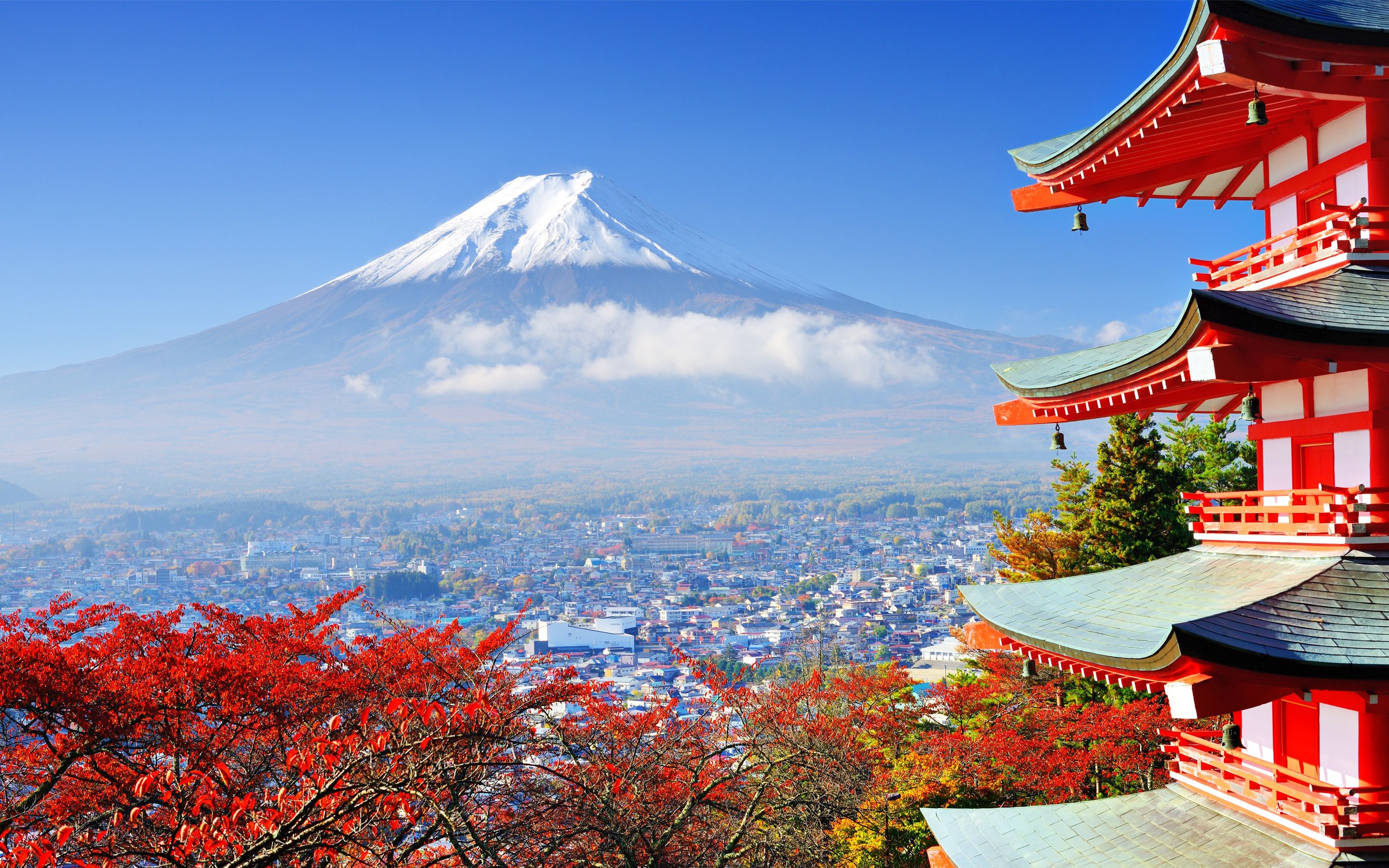 Monte Fuji con pagoda rossa, vulcano, 2880x1800 2K+, Desktop