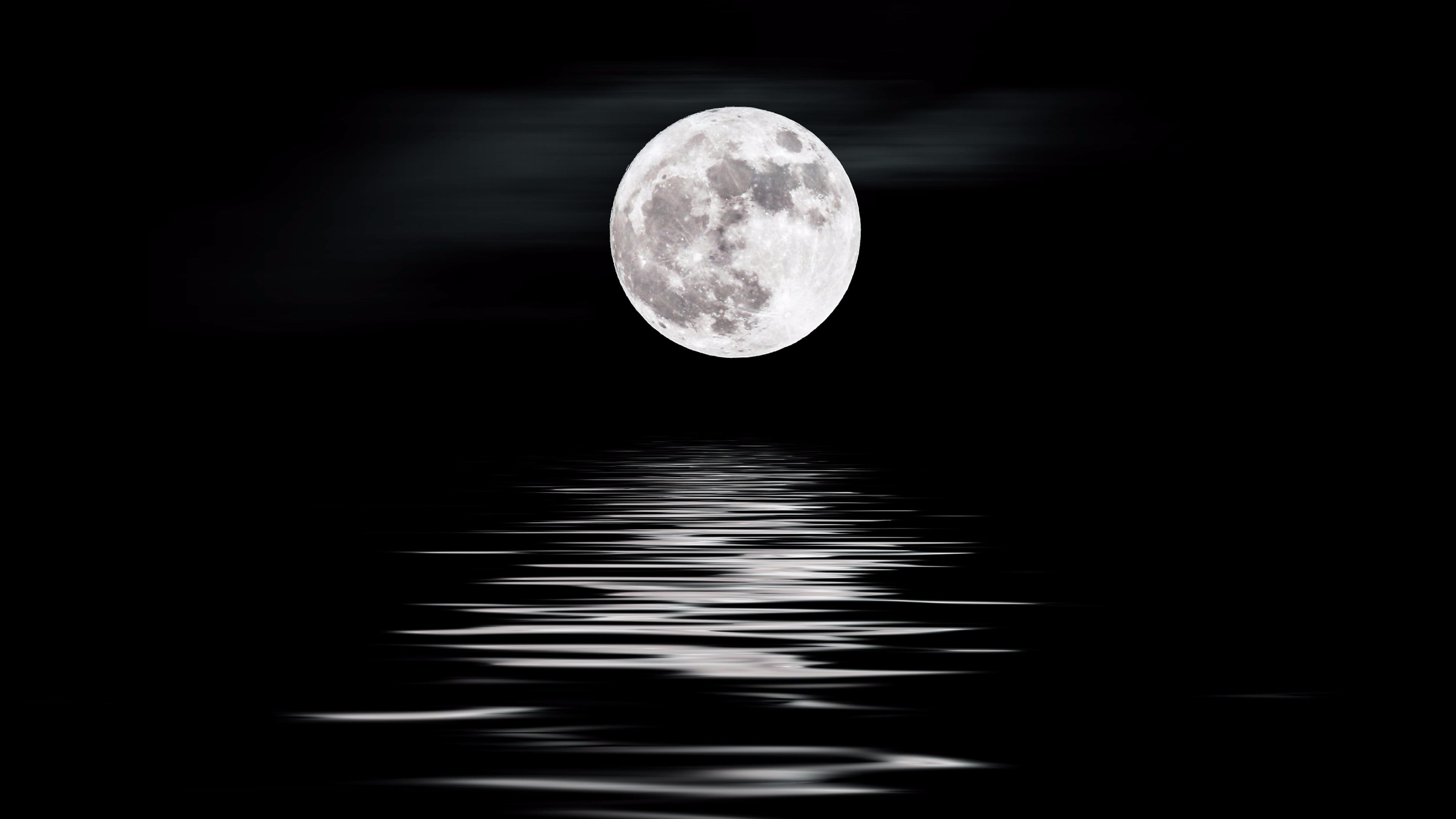 Luna piena su acqua nera, 3840x2160 4K, Monitor 4K