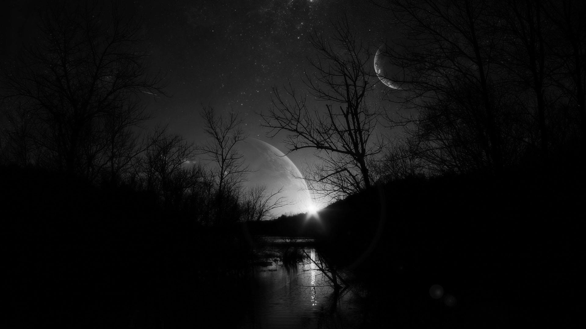 Luna nera su fiume notturno, 1920x1080 Full HD 1080p, PC Desktop