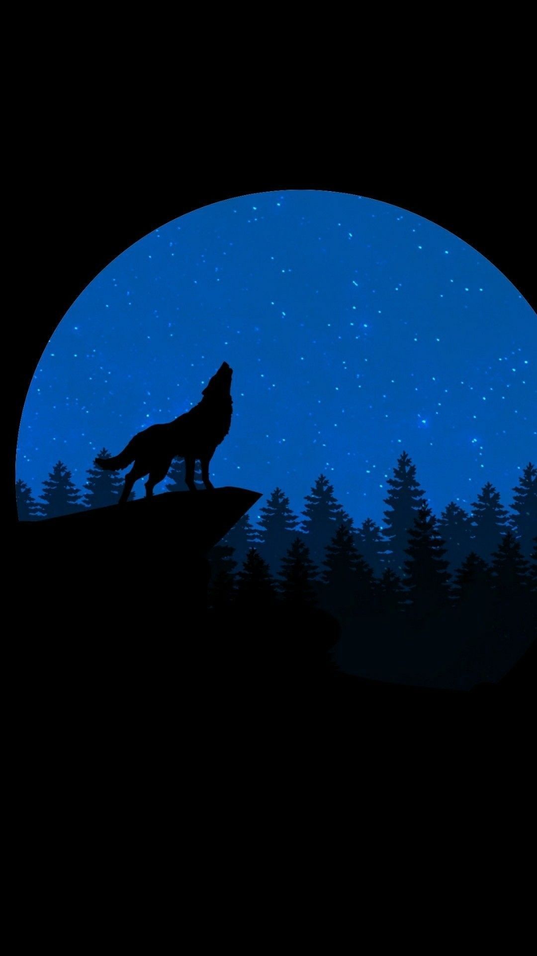 Lupo che ulula, luna blu, 1080x1920 Verticale, Mobile